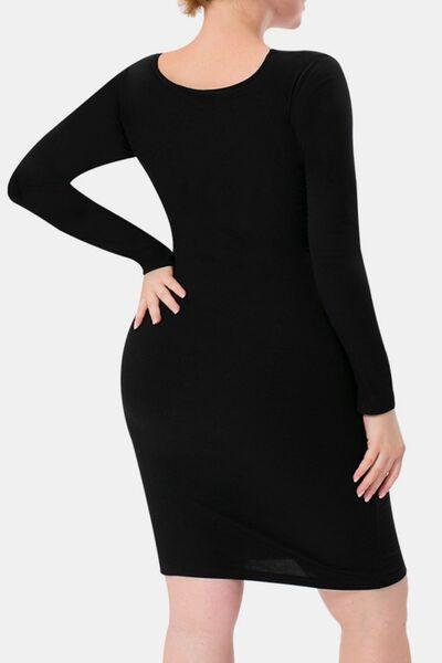 Basic Bae Full Size Built-In Shapewear Square Neck Long Sleeve Dress Product Image
