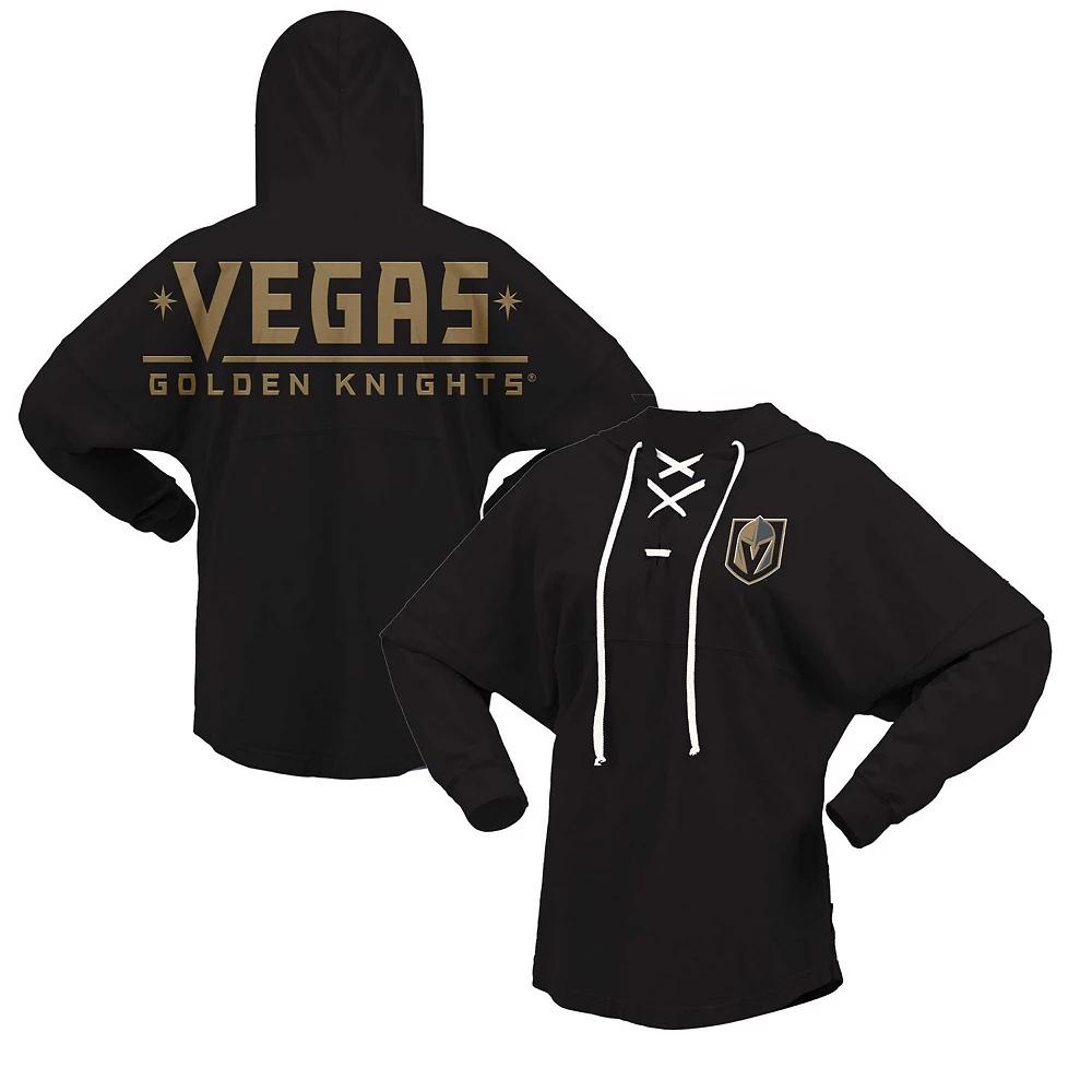 Women's Fanatics Branded Black Vegas Golden Knights Jersey Lace-Up V-Neck Long Sleeve Hoodie T-Shirt, Size: Large, Lvk Black Product Image