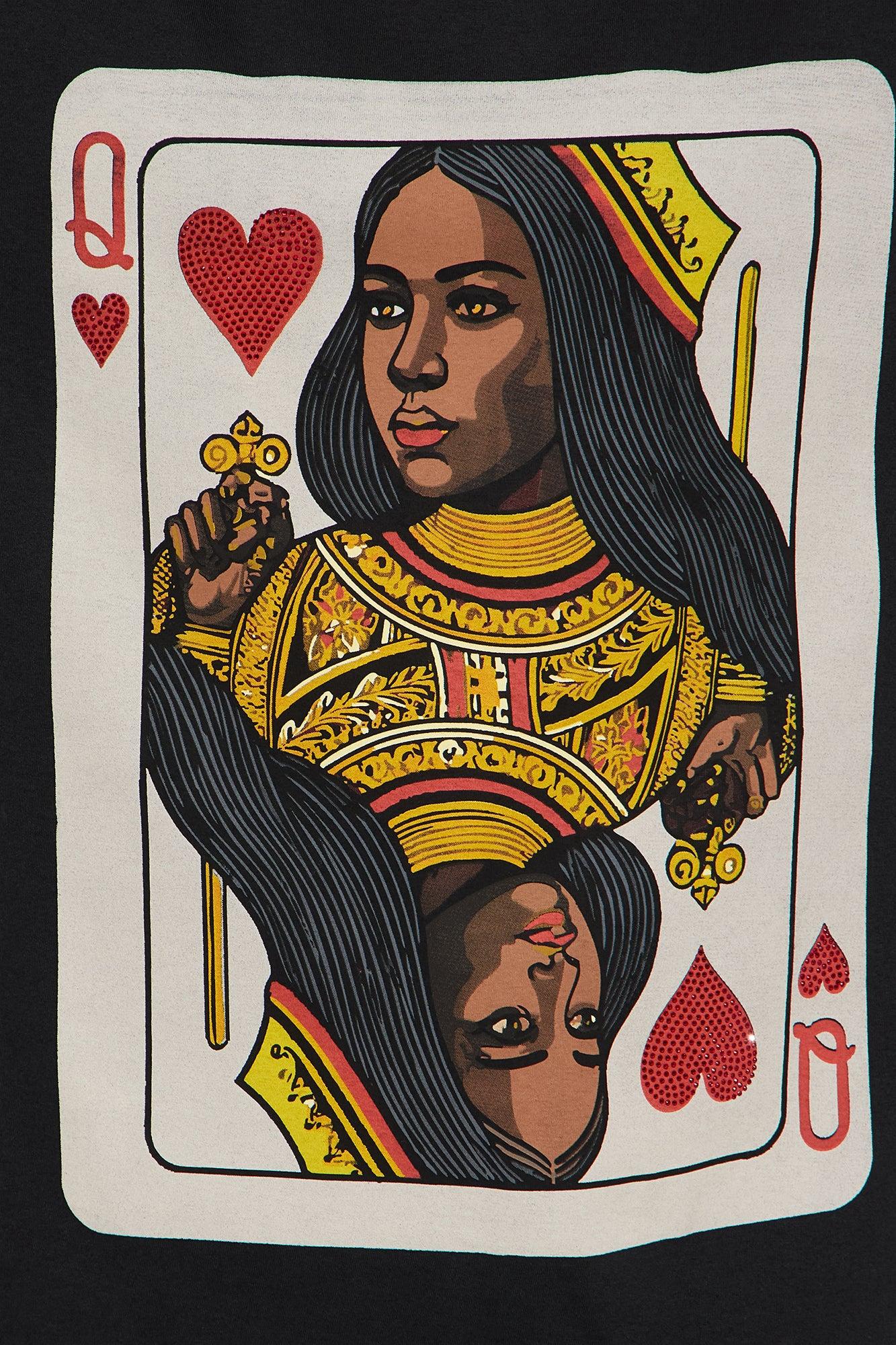 Queen Of Hearts Rhinestone Tee - Black Female Product Image