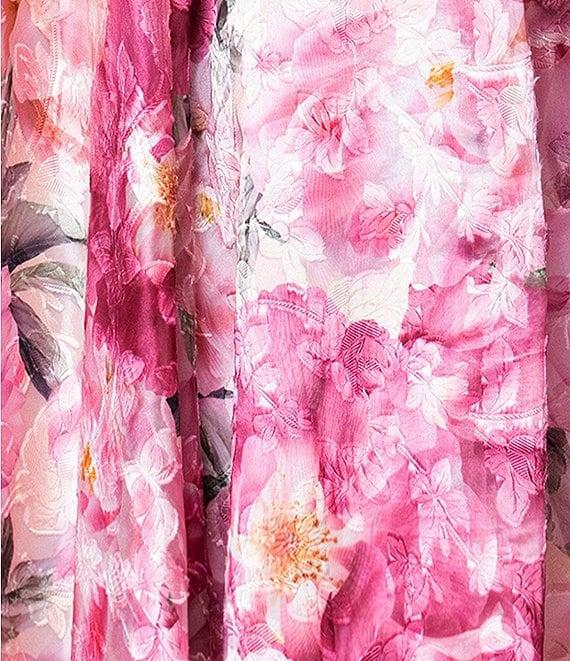 Xscape Off The Shoulder Cap Sleeve Floral Burnout Chiffon A-Line Gown Product Image