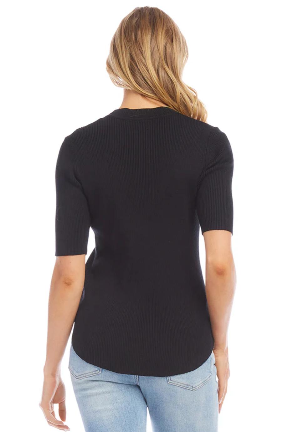 Short Sleeve Ribbed Sweater - Black Product Image
