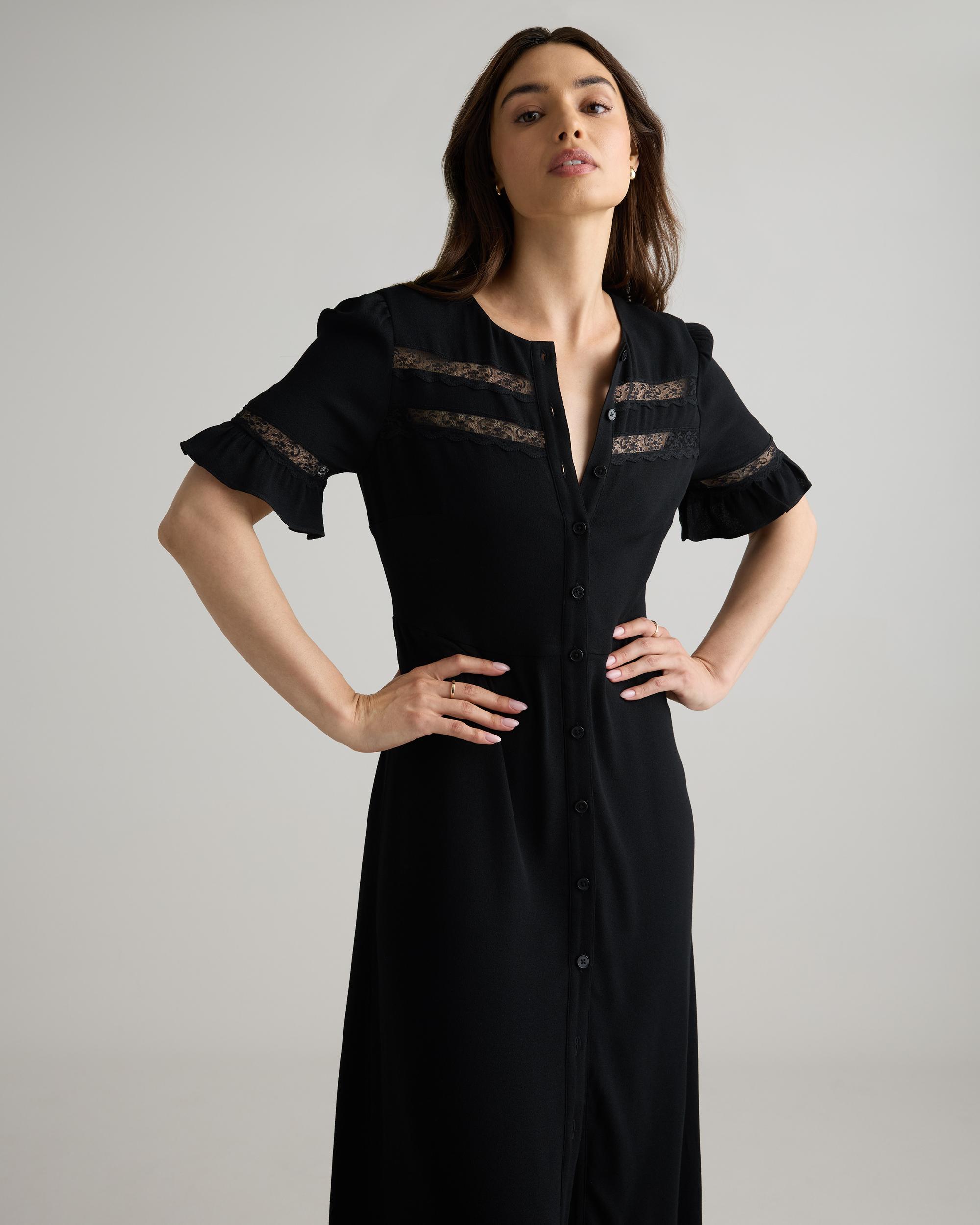 Quince | Women's Lightweight Crepe Lace Inset Midi Dress Size XL, Viscose Product Image