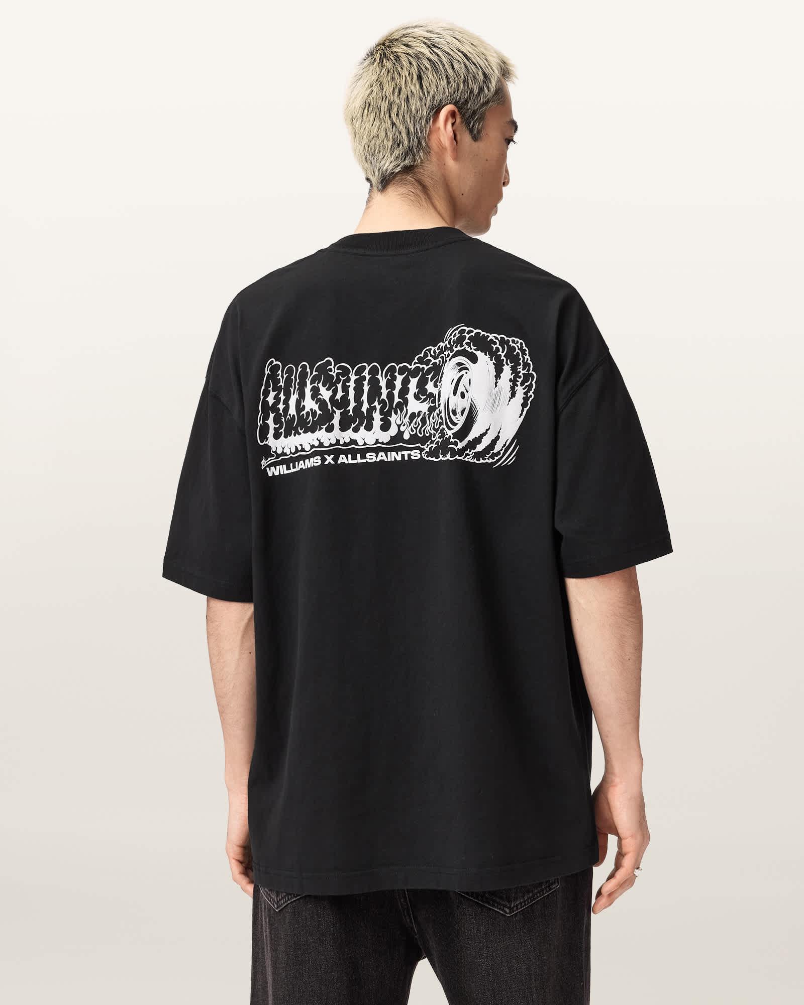 Williams X AllSaints Burnout Crew Neck T-Shirt Jet Black | ALLSAINTS US Product Image