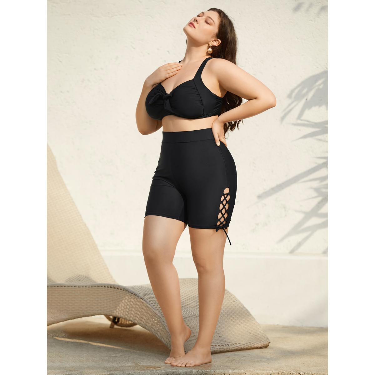 Plus Size Cross-Ties Cut-Out Sculpting Swim Bottoms Women's Swimwear Black Beach Tie knot High stretch Skinny High Rise Curve Swim Bottoms BloomChic 22-24/3X Product Image