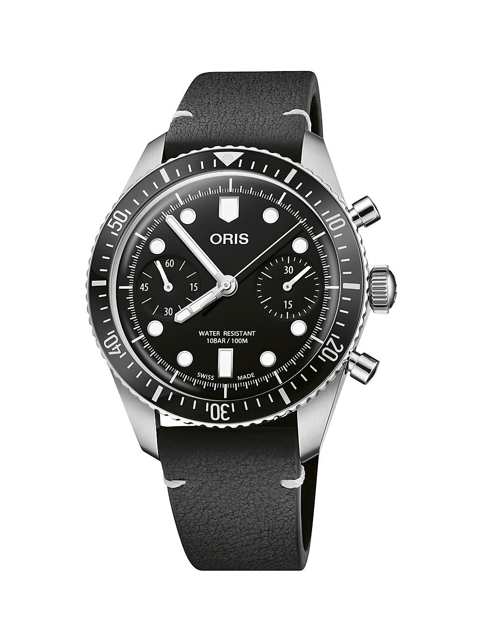 Mens Divers Sixty-Five Stainless Steel & Leather Chronograph Watch/40MM Product Image