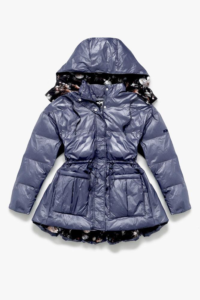 Pearl Peplum Puffer Jacket - Navy Product Image