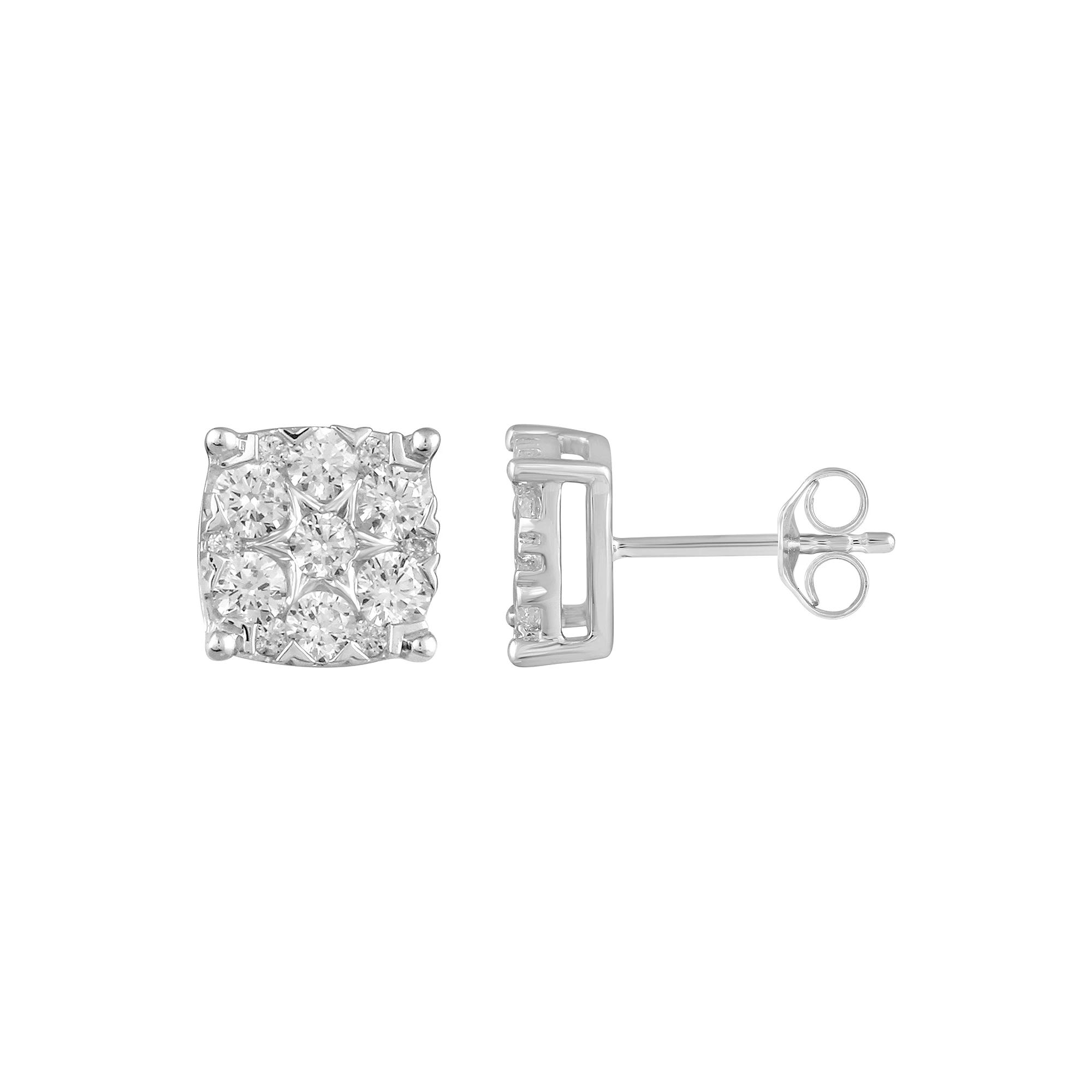 Royal Aura Sterling Silver 1 Carat T.W. Diamond Cluster Square Stud Earrings, Women's Product Image