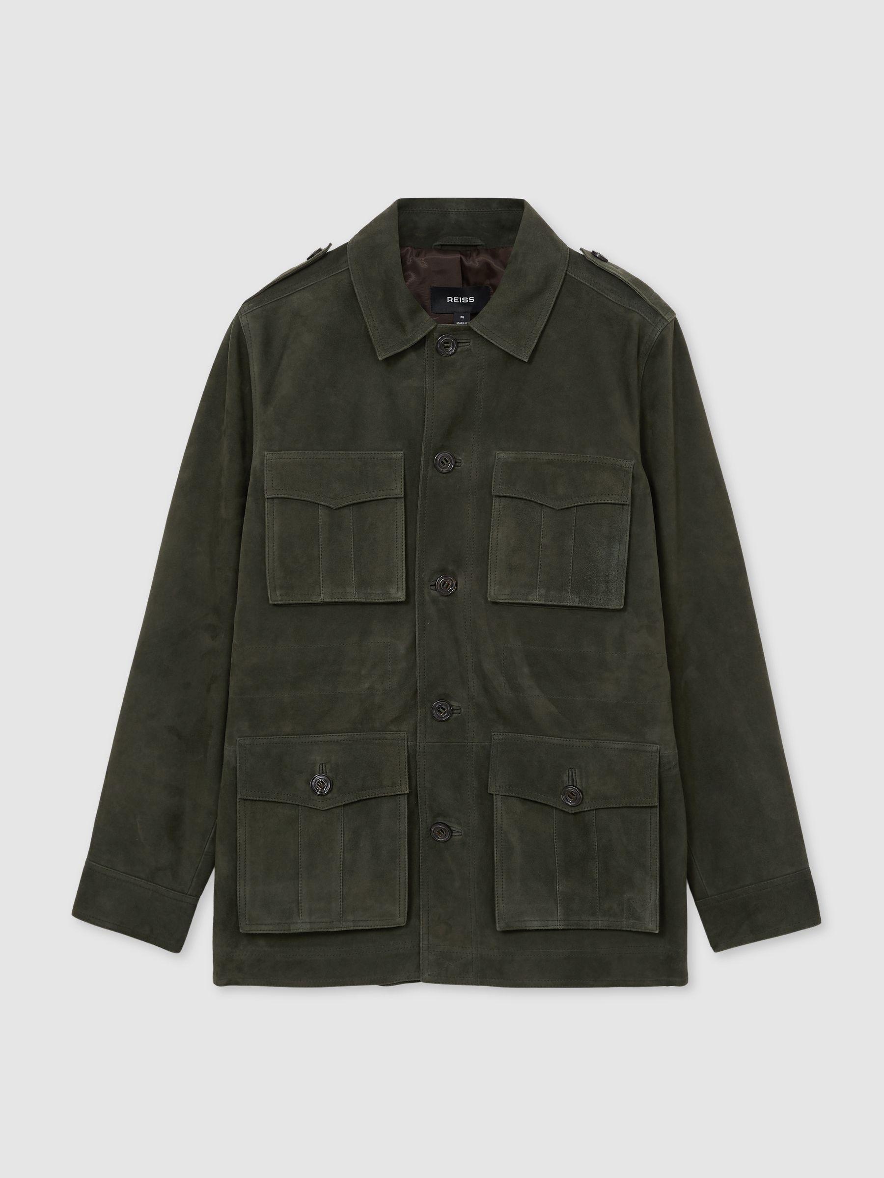 Suede Four Pocket Field Jacket in Dark Forest Green Product Image