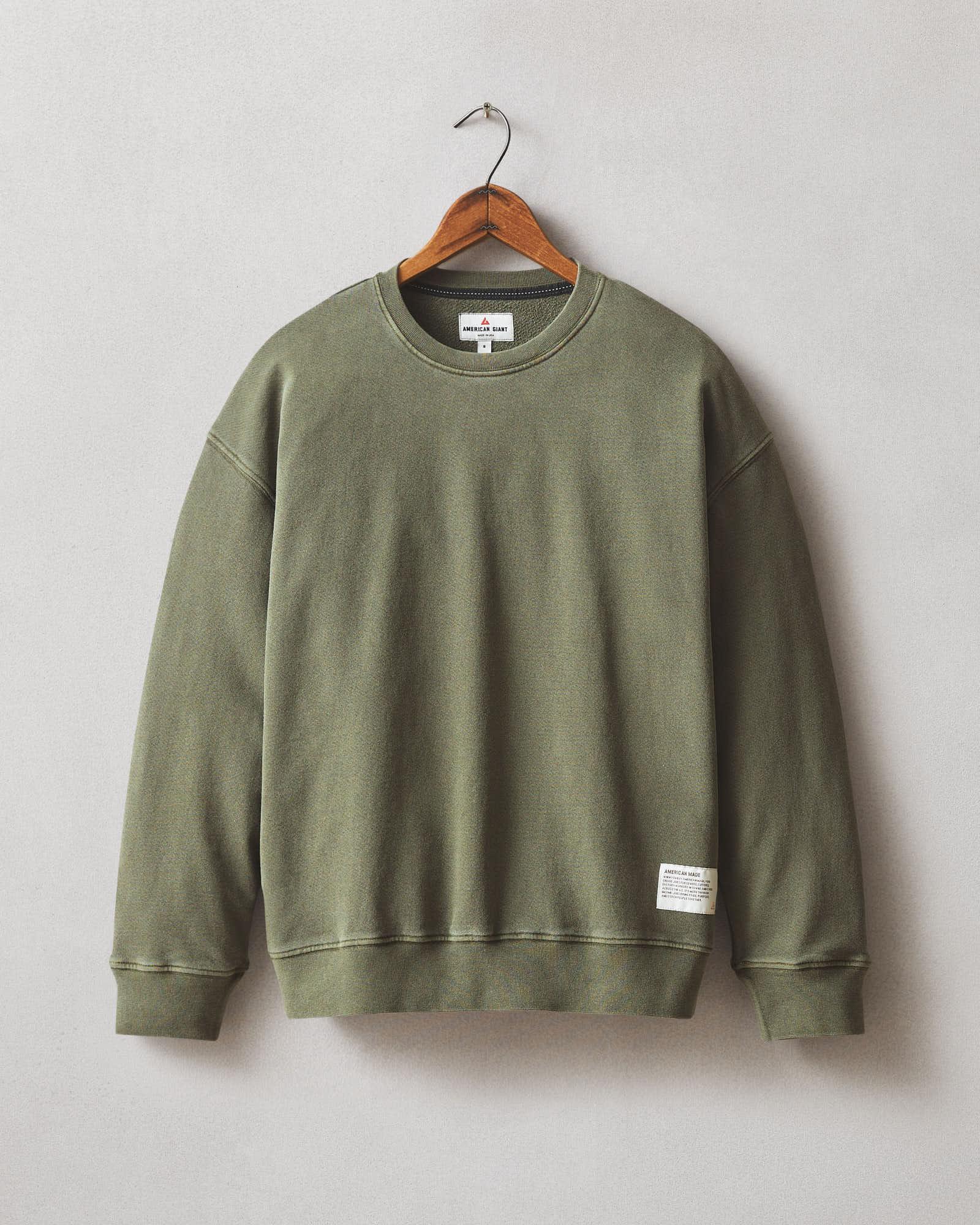 Women's Vintage Wash Relaxed French Terry Crew - Olive Female Product Image