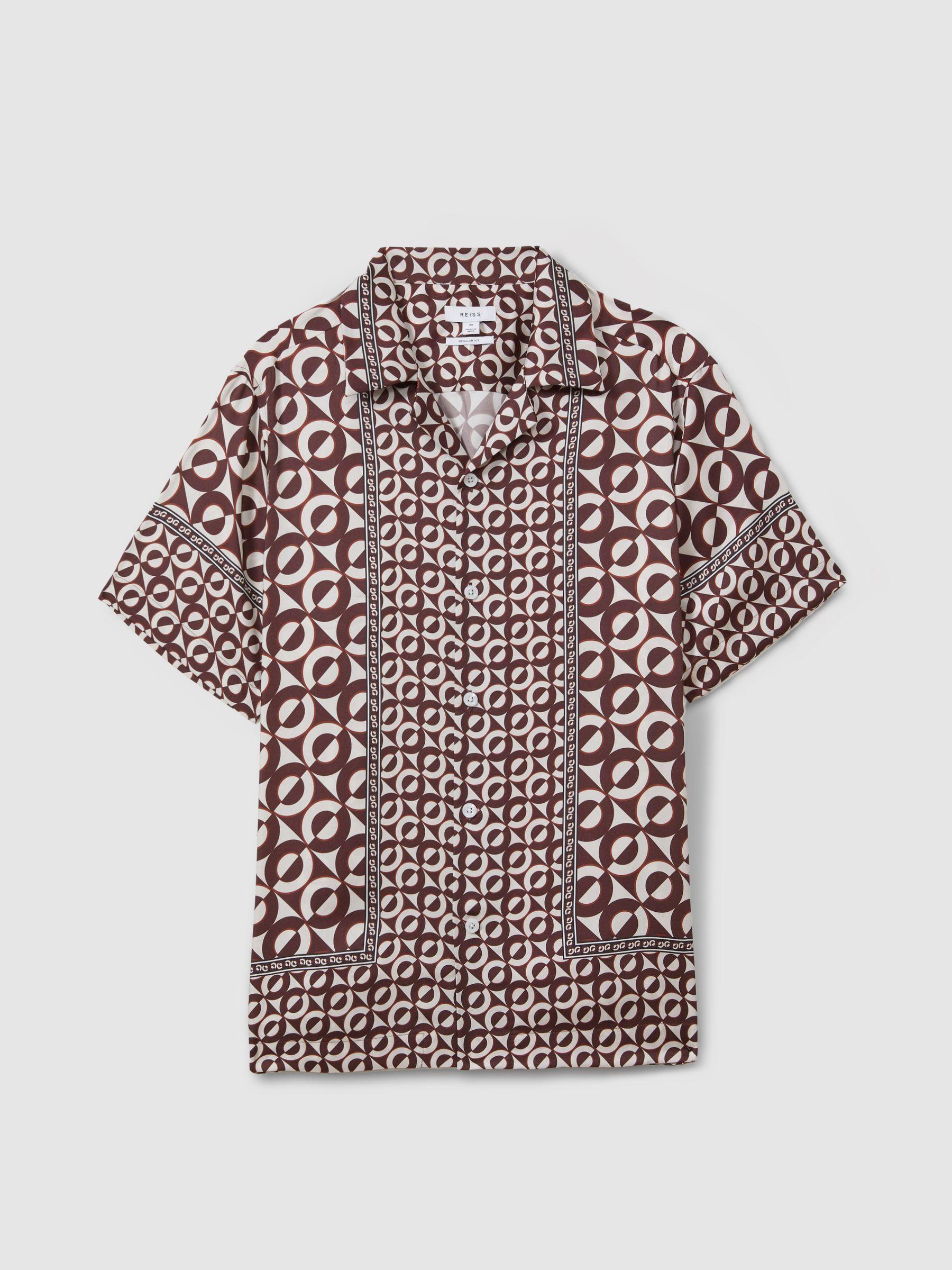 Geometric Print Cuban Collar Shirt in Tobacco Product Image