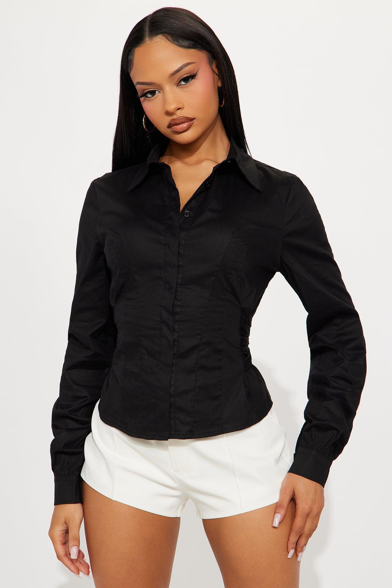 Work It Tie Back Poplin Shirt - Black Product Image