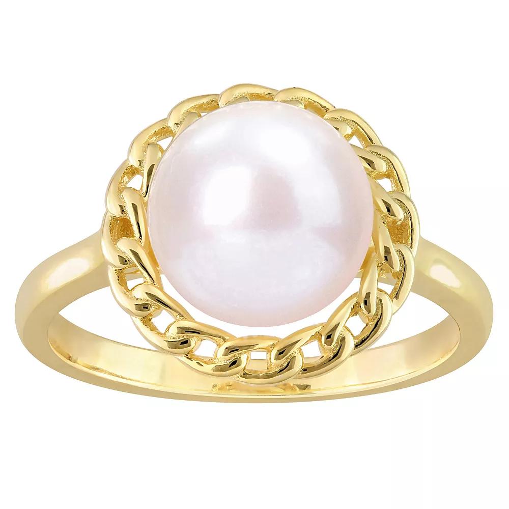 Stella Grace 18k Gold Over Silver Freshwater Cultured Pearl Halo Link Ring, Women's, Size: 6, 18k Gold Plated Product Image