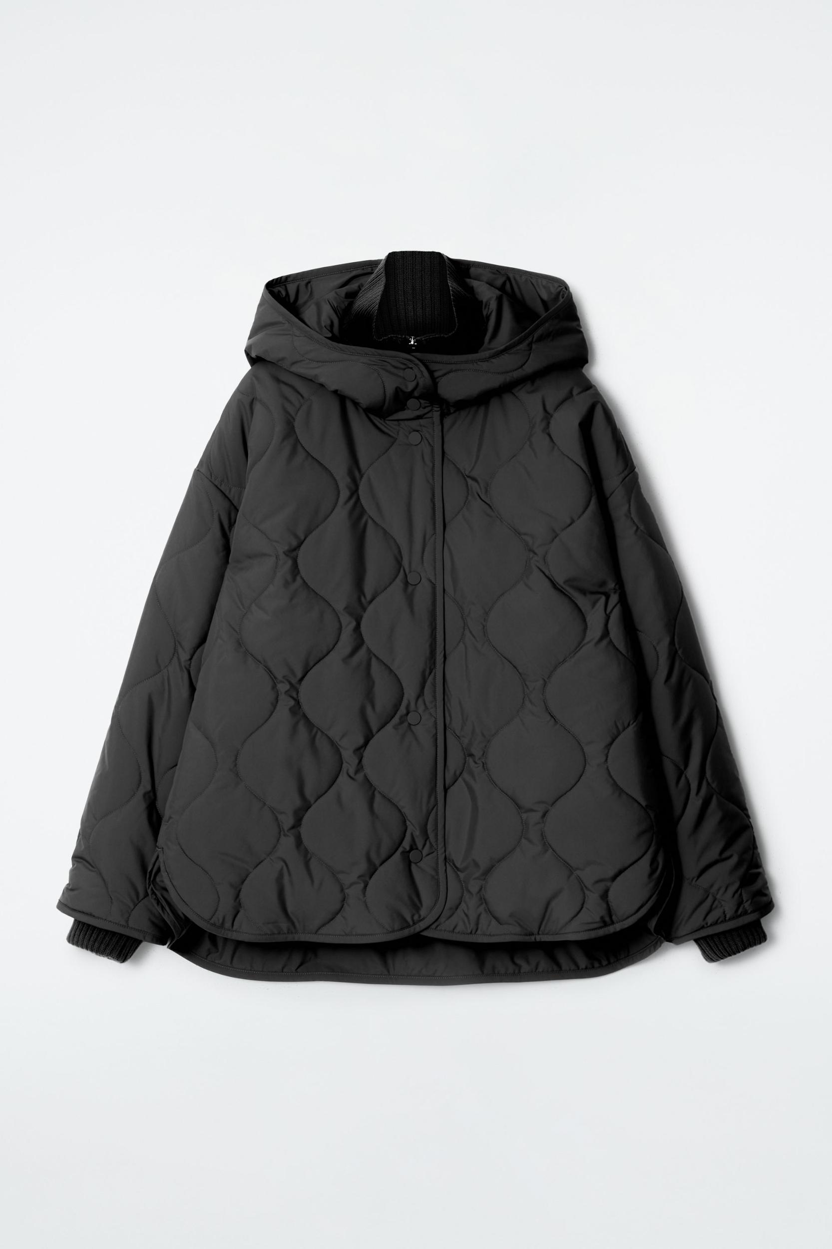 QUILTED HOODED FUNNEL-NECK JACKET Product Image