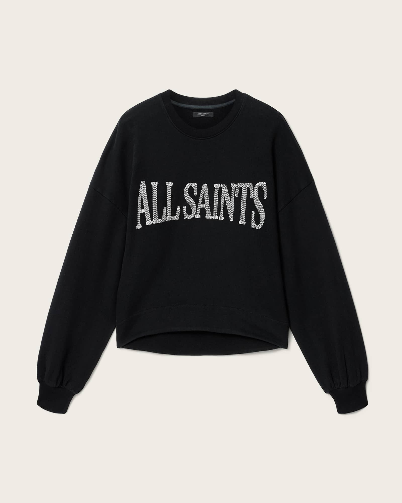 Dash Lila Oversized Embroidered Sweatshirt Washed Black | ALLSAINTS US Product Image