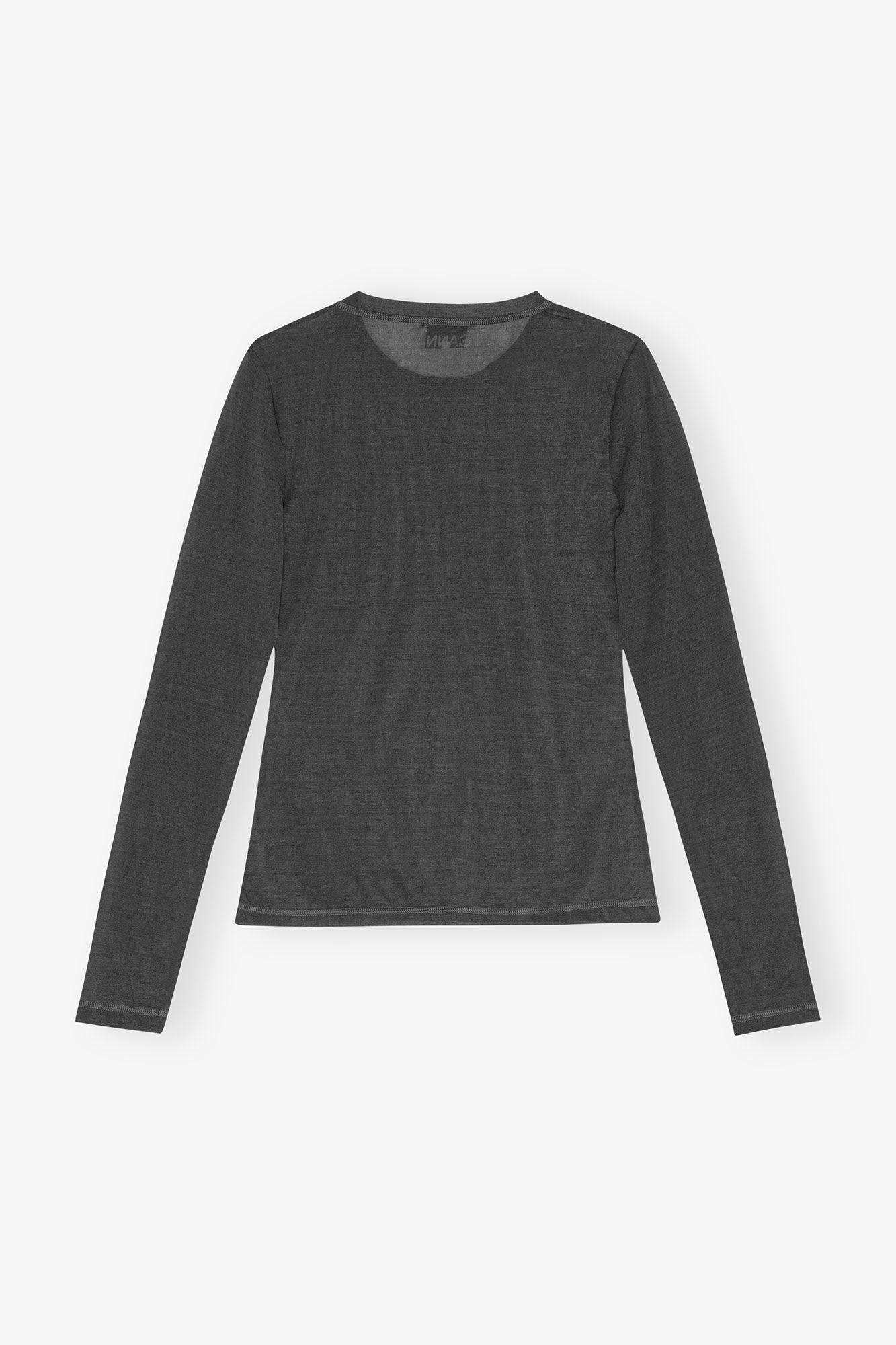 Black Sheer Mesh Jersey Long Sleeve Top Product Image