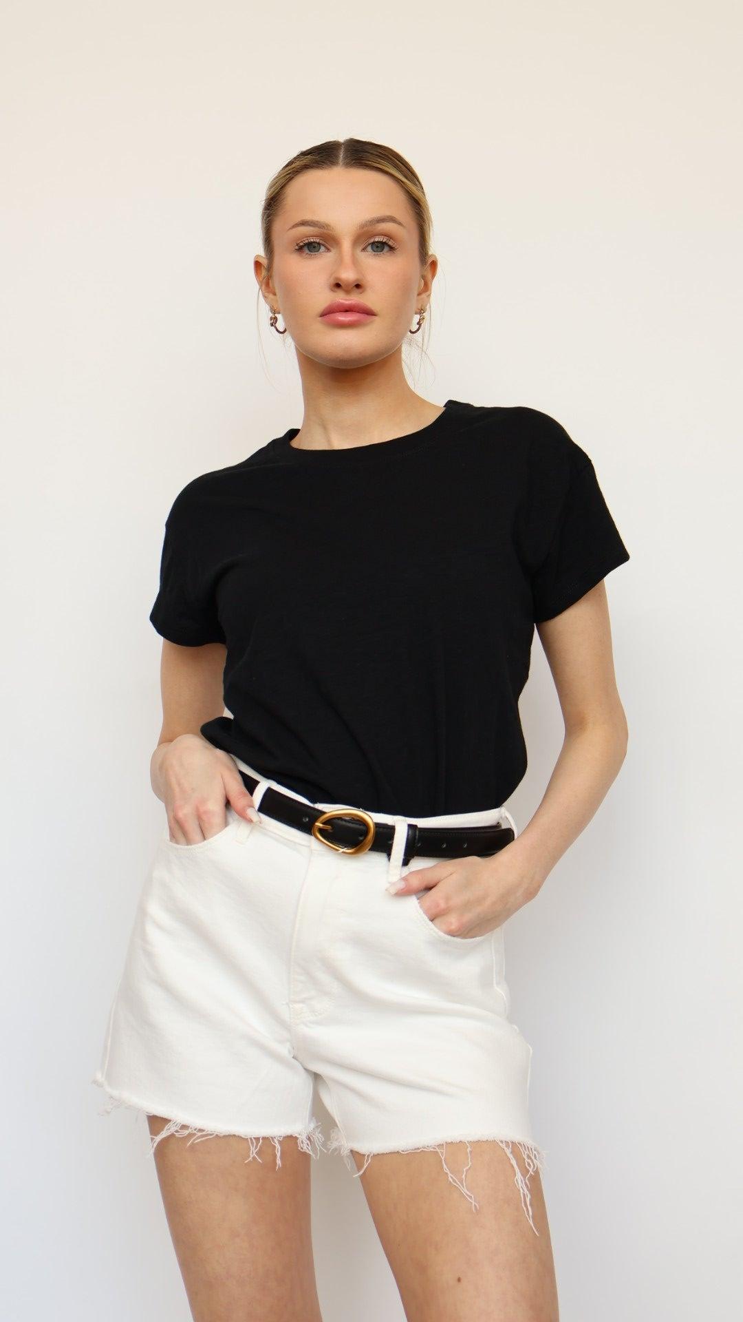 Stretchy High Rise White Denim Shorts Product Image