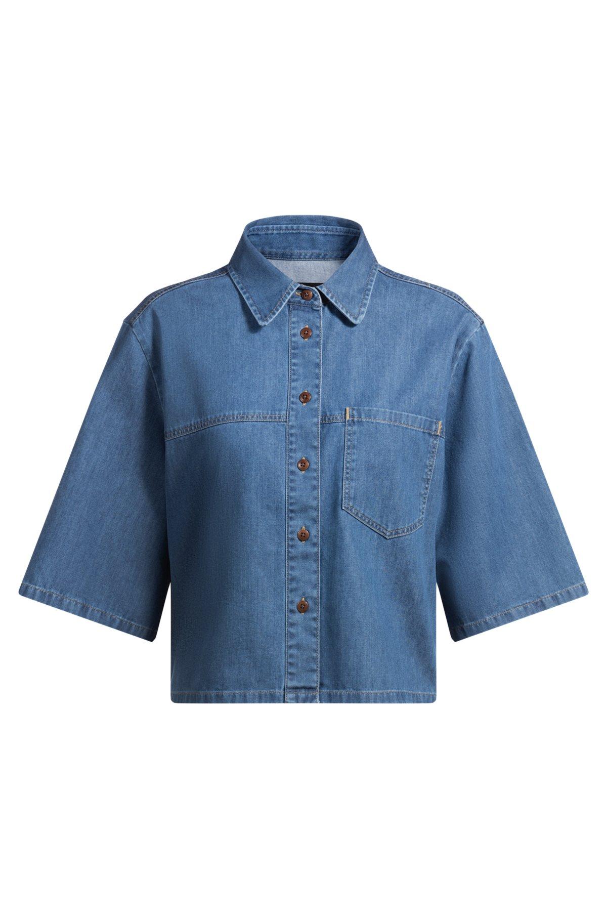 BOSS - Relaxed-fit blouse in blue selvedge denim - Blue Product Image