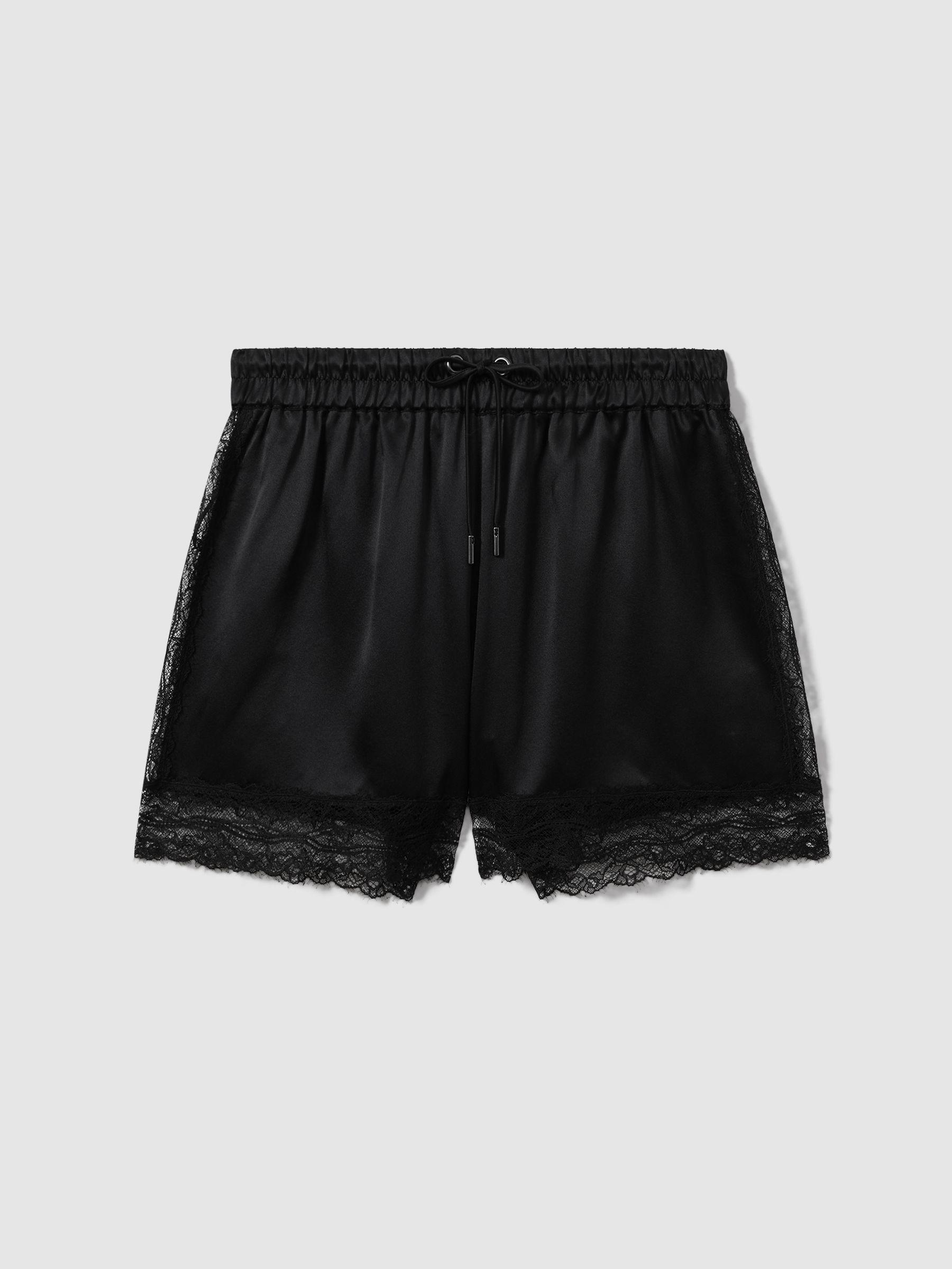 Atelier Silk Lace Trim Shorts in Black Product Image