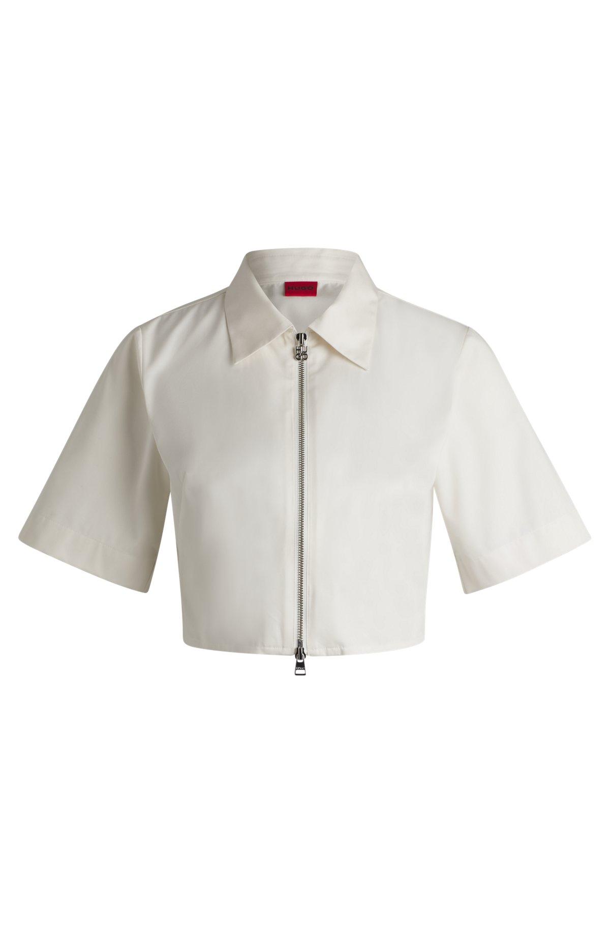 Cropped blouse in cotton twill Product Image