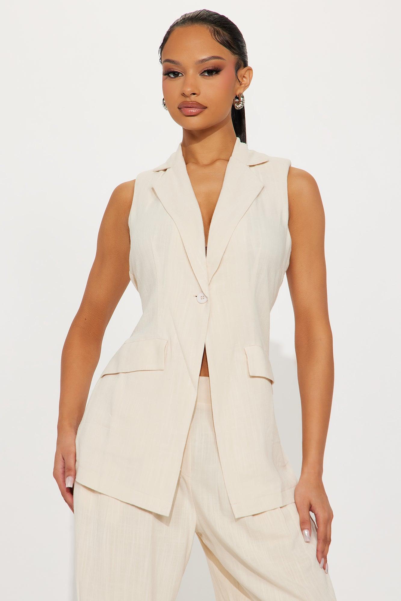 Essential Linen Vest Pant Set - Beige Female Product Image