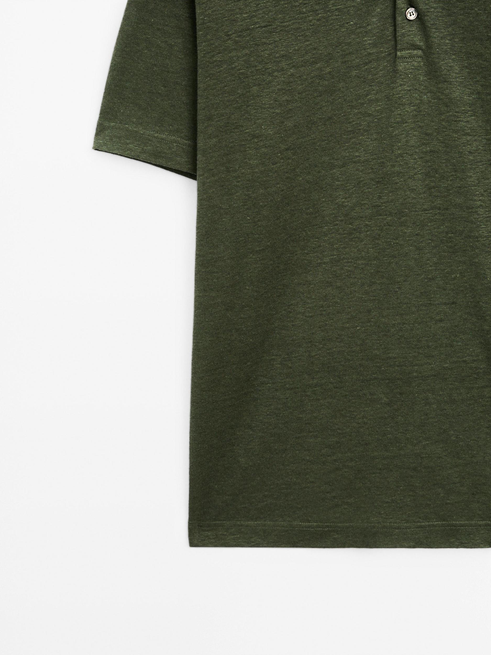 100% linen short sleeve polo shirt Product Image