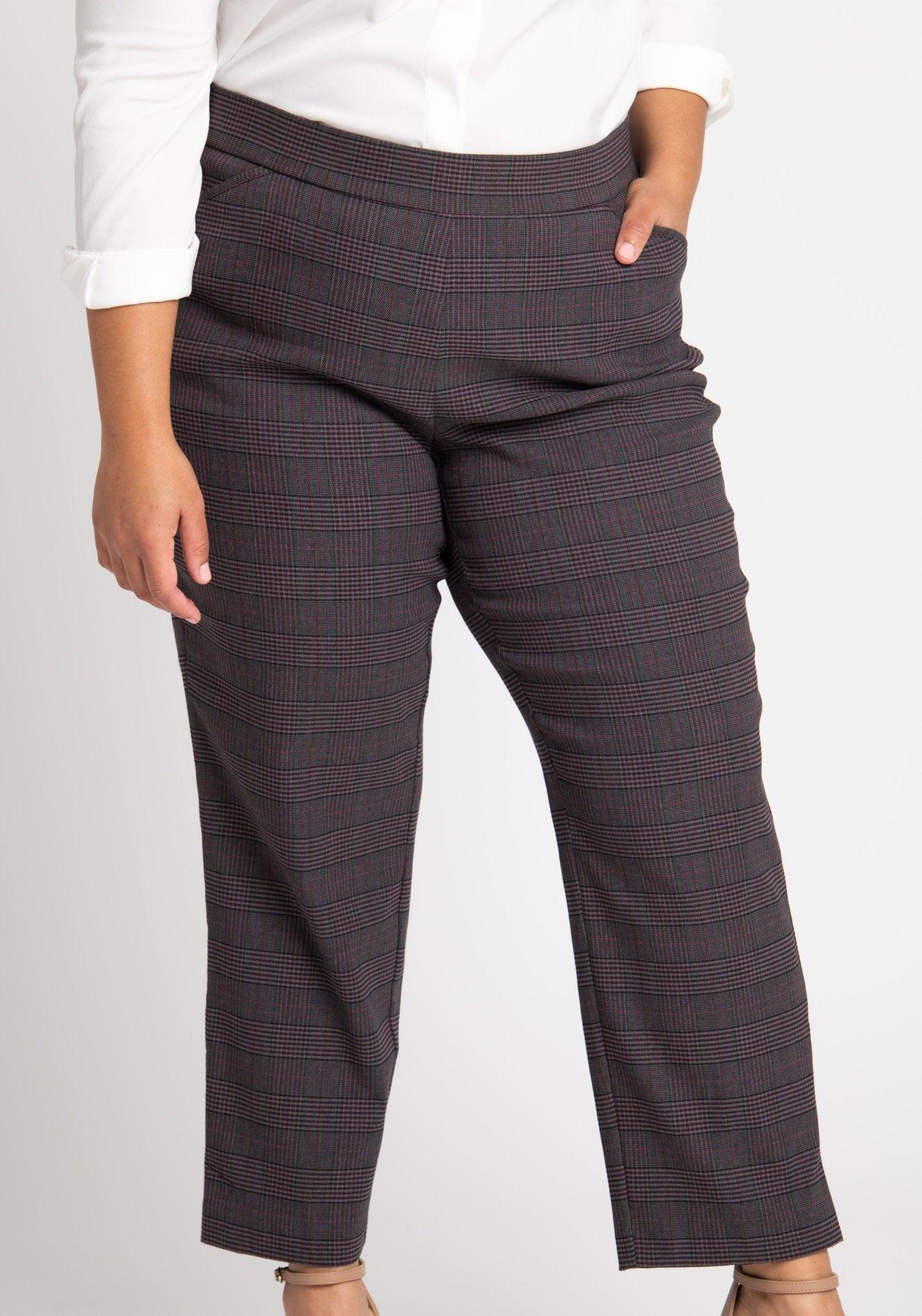 Roz & Ali™ Millennium Wine Plaid Pull On Ankle Pants - Plus Product Image