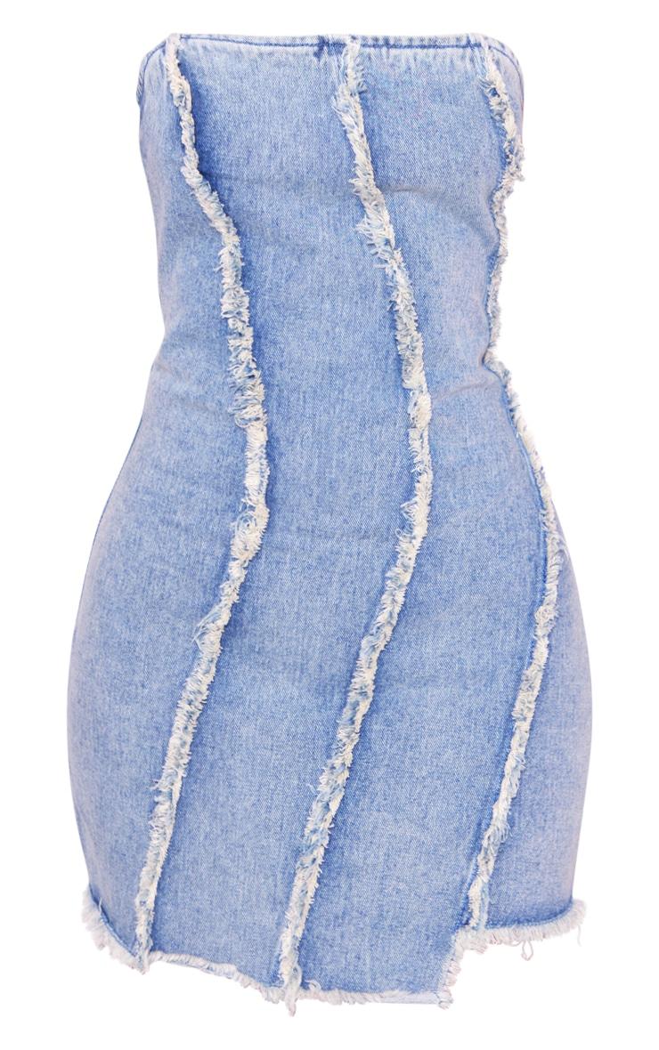 Petite Vintage Light Wash Bandeau Denim Distressed Dress Product Image