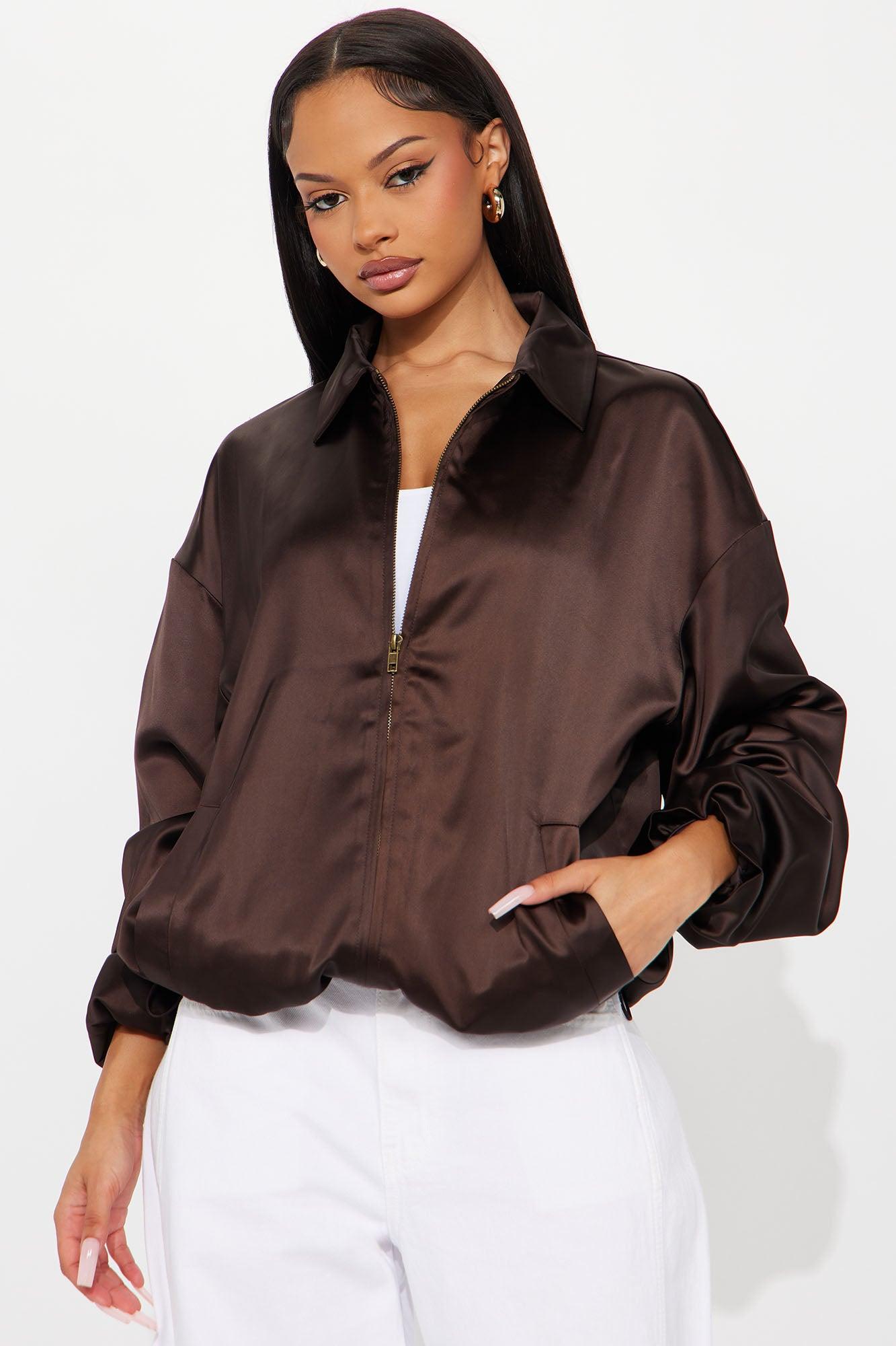 Gia Oversized Satin Bomber Jacket - Chocolate Female Product Image