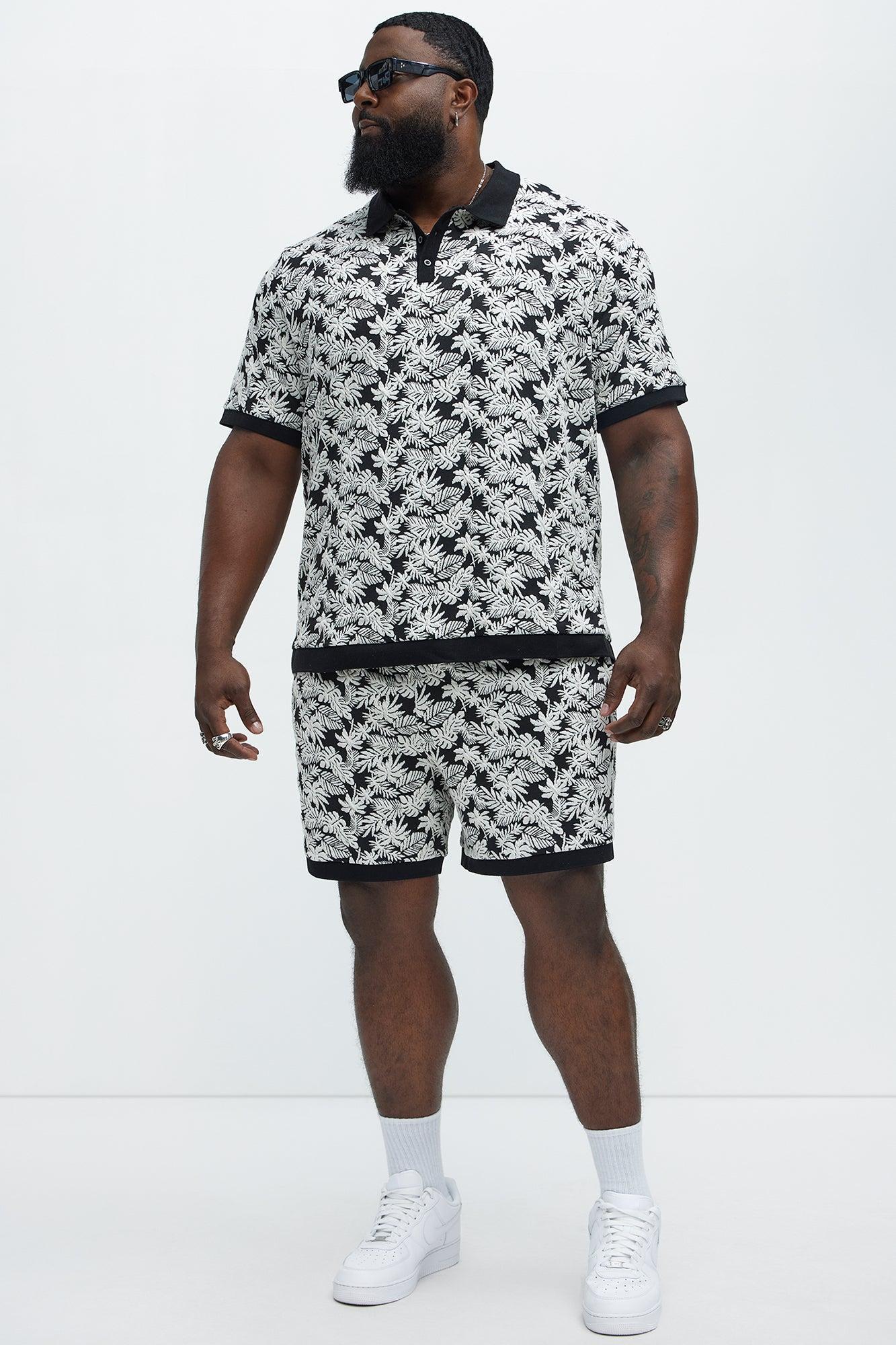 Tropical Textured Knit Shorts - Black/combo Product Image