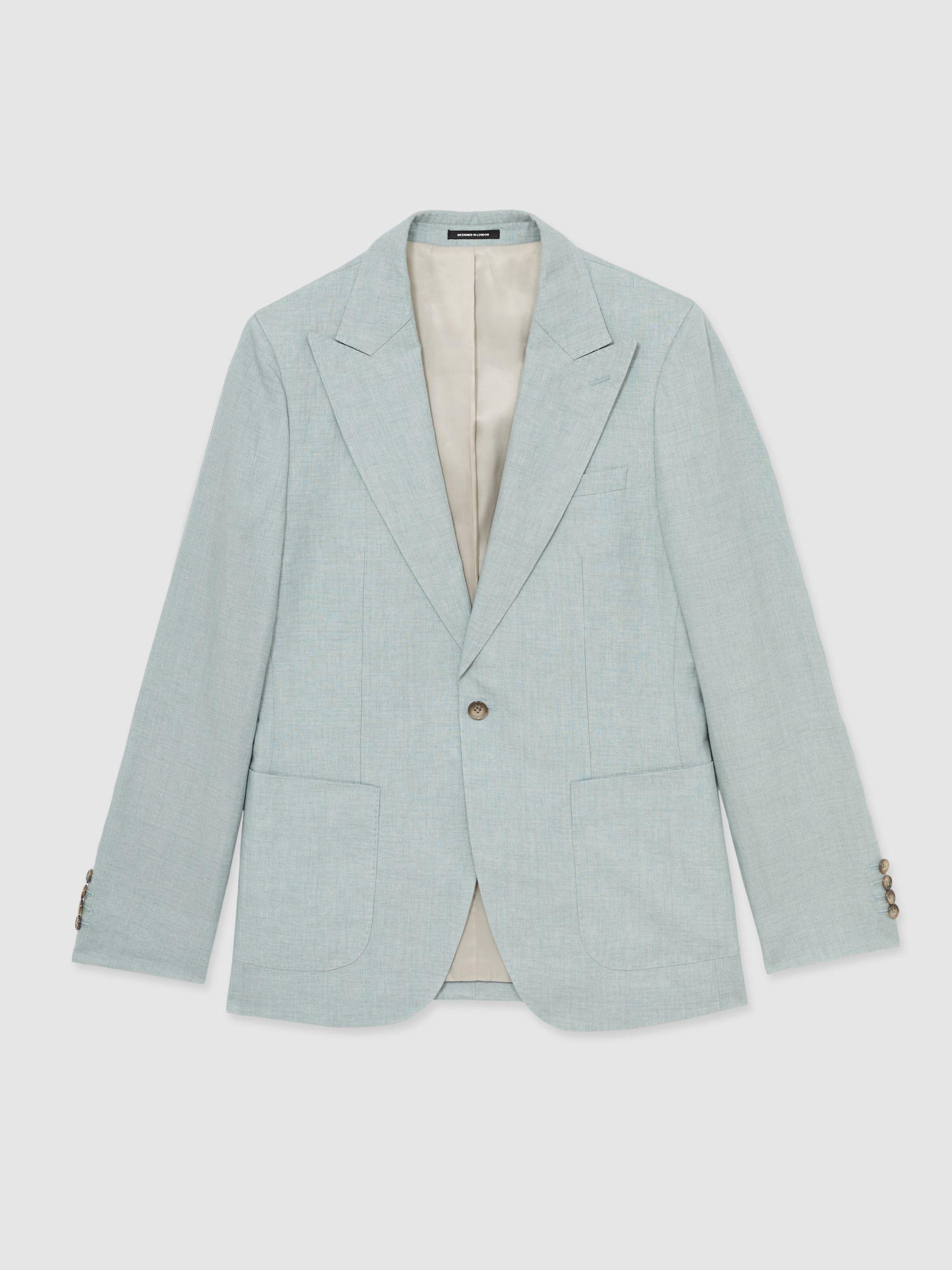 Linen Single-Breasted Suit Blazer Slim-Fit in Ocean Green Product Image