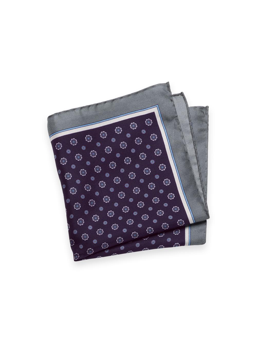 Medallion Silk Pocket Square - Purple/silver Product Image