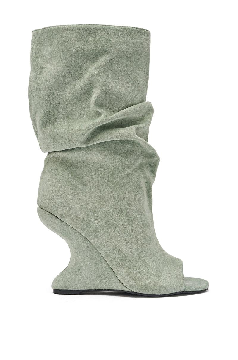 AZALEA WANG MARIN SAGE FAUX SUEDE WEDGE BOOTIE Product Image
