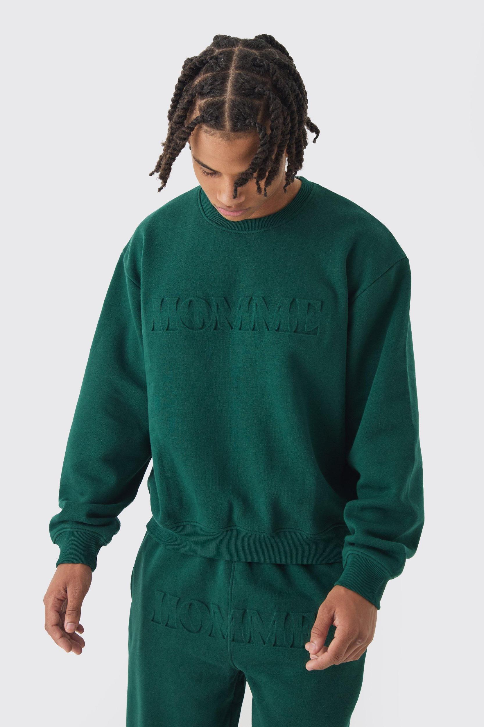 Oversized Boxy Homme Embossed Sweatshirt Tracksuit | boohooMAN USA Product Image