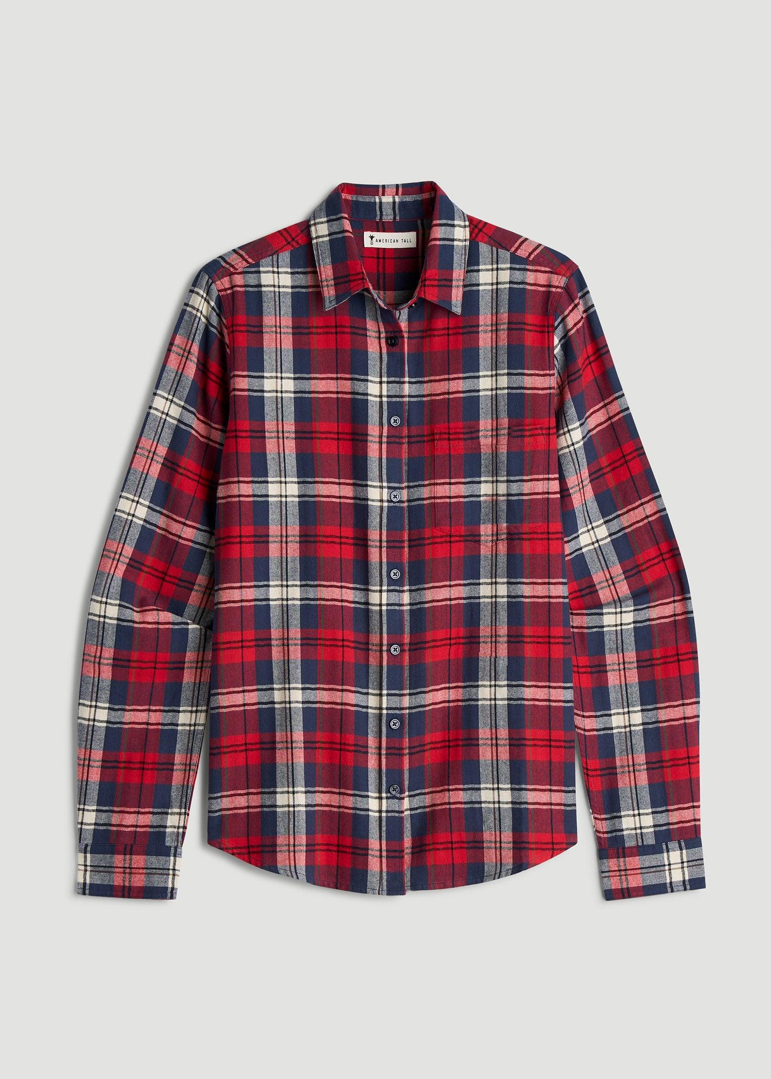 Flannel Button-Up Shirt for Tall Women in Rich Red Plaid Product Image