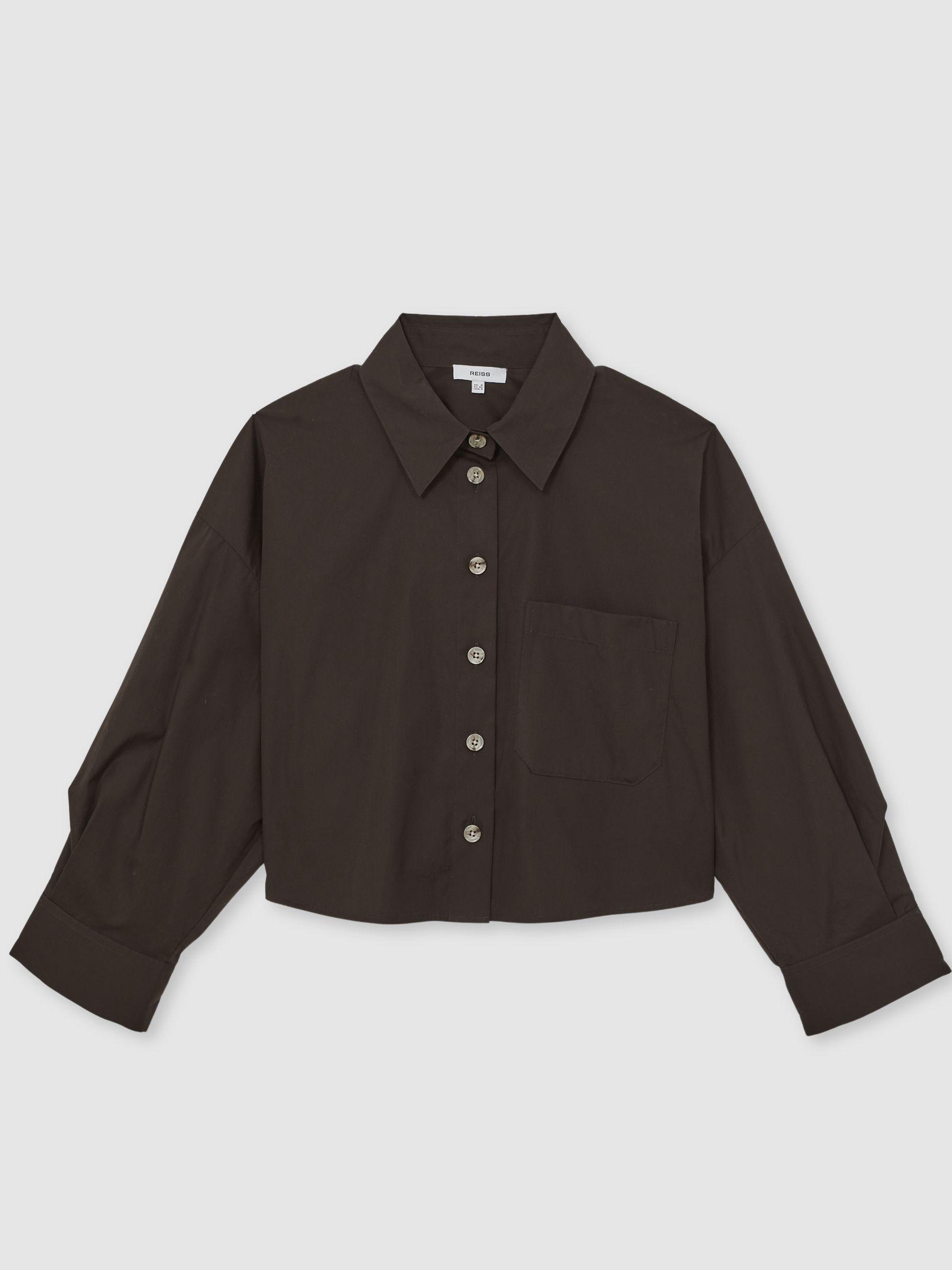 Oversize Cotton Cropped Shirt in Chocolate Brown Product Image