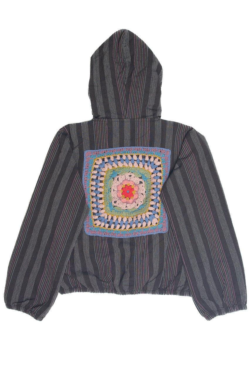 Crochet Stripe Cotton Hoodie Product Image