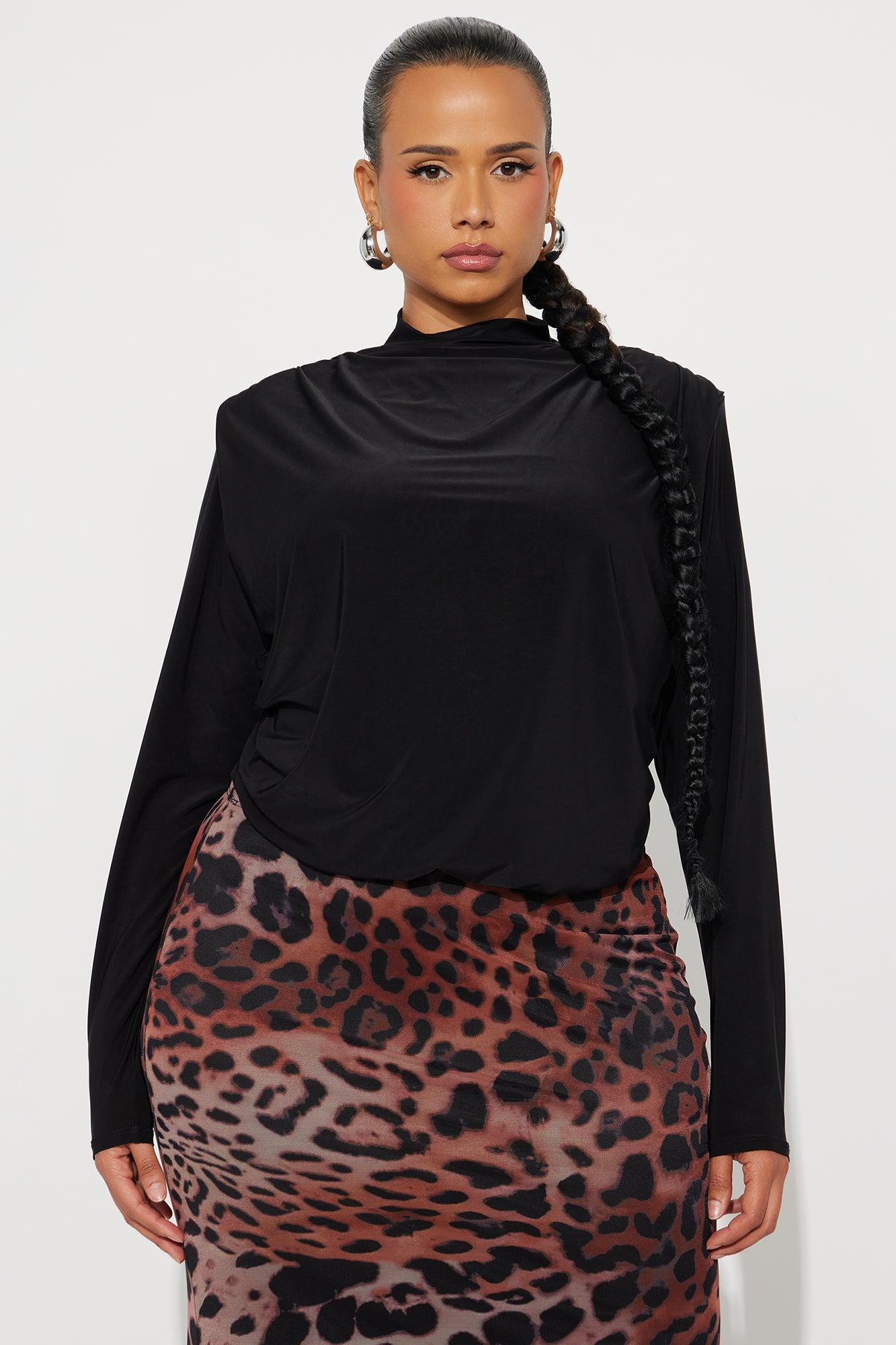 Isabella Shoulder Pads Cowl Back Bodysuit - Black Female Product Image