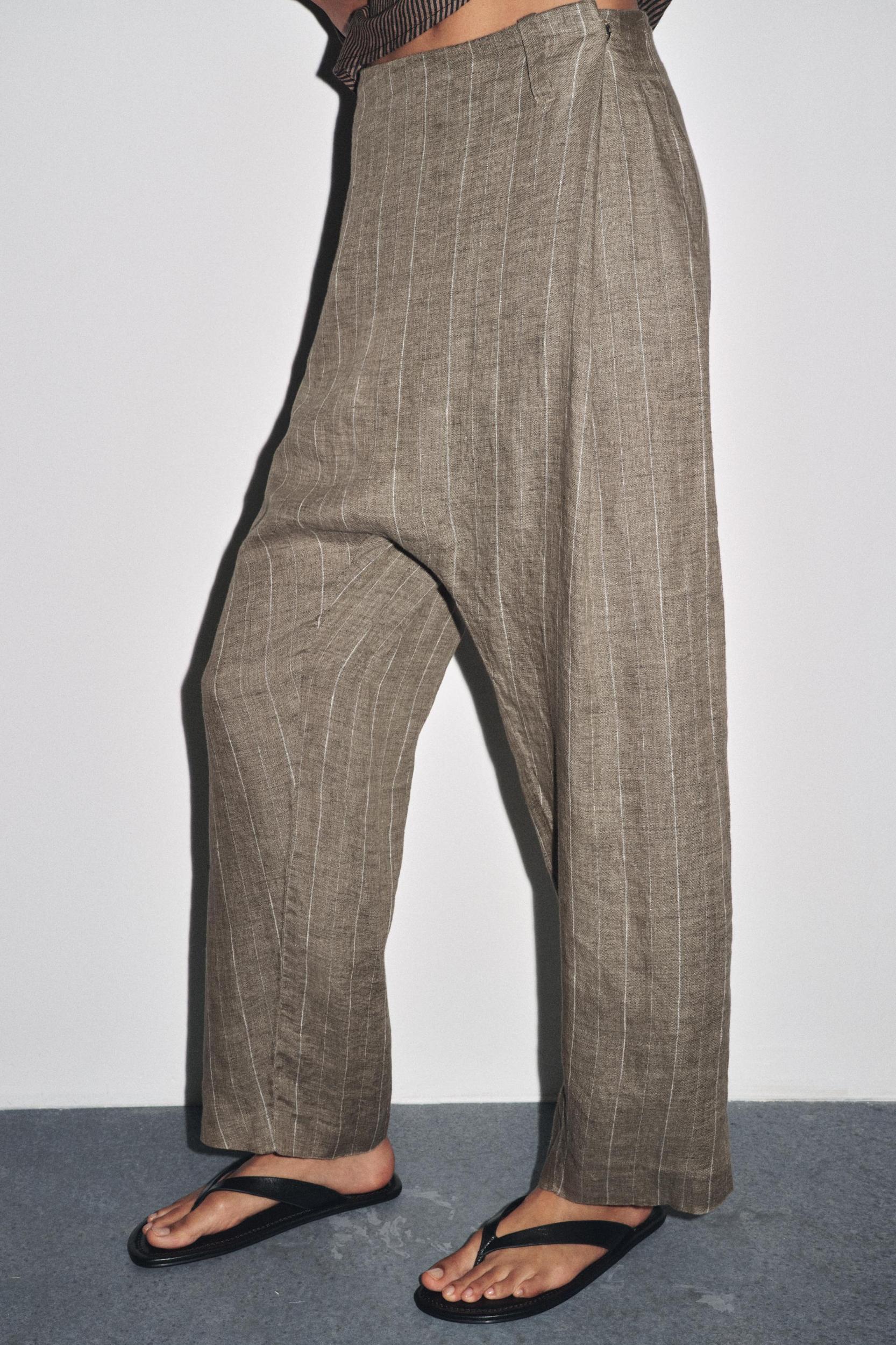 STRIPED LINEN BAGGY PANTS Product Image