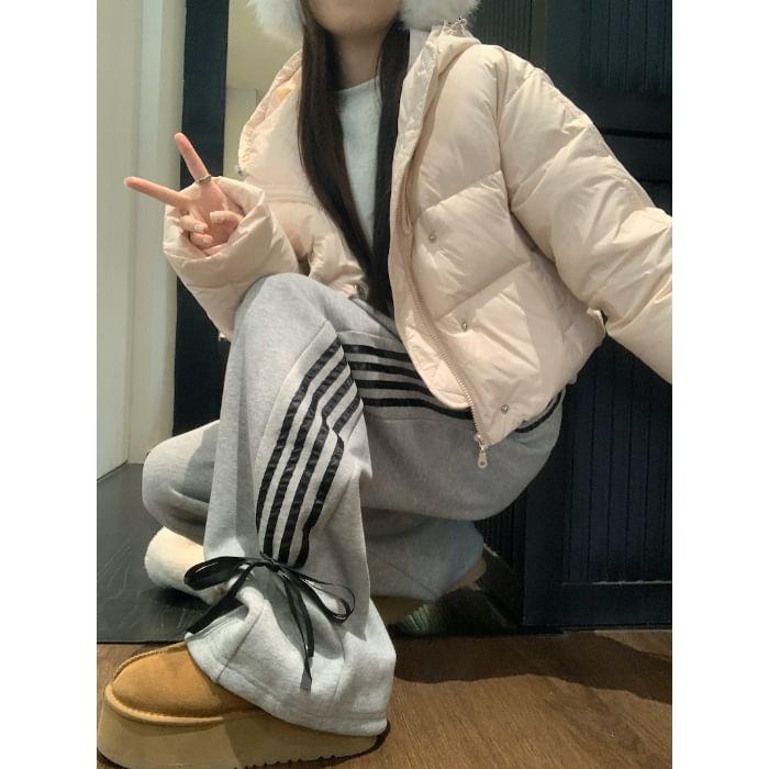 High Waist Striped Bow Accent Loose-Fit Wide-Leg Sweatpants Product Image