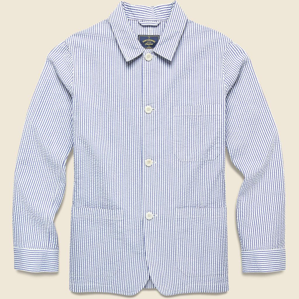 Striped Seersucker Shirt Jacket - Blue Product Image