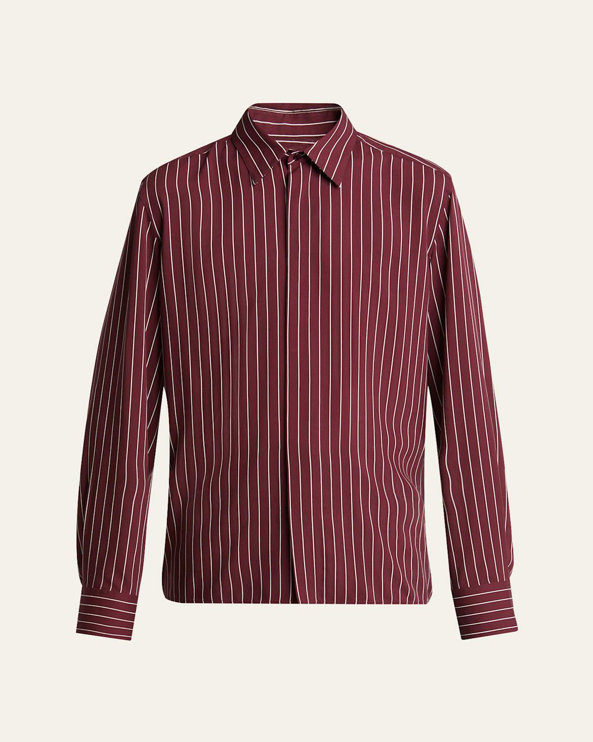 Men's Vertical Stripe Silk Sport Shirt Product Image