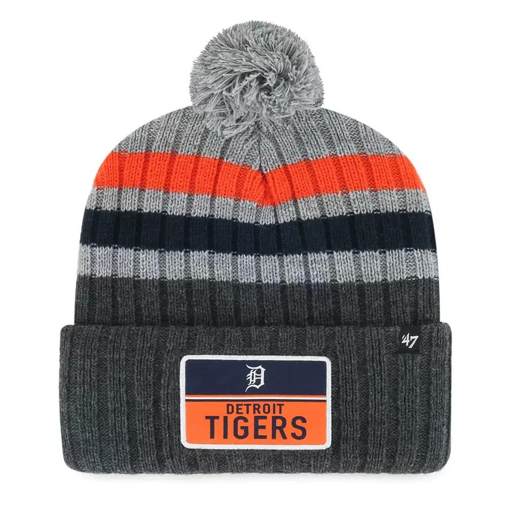 Men's '47 Gray Detroit Tigers Stack Cuffed Knit Hat with Pom, Grey Product Image