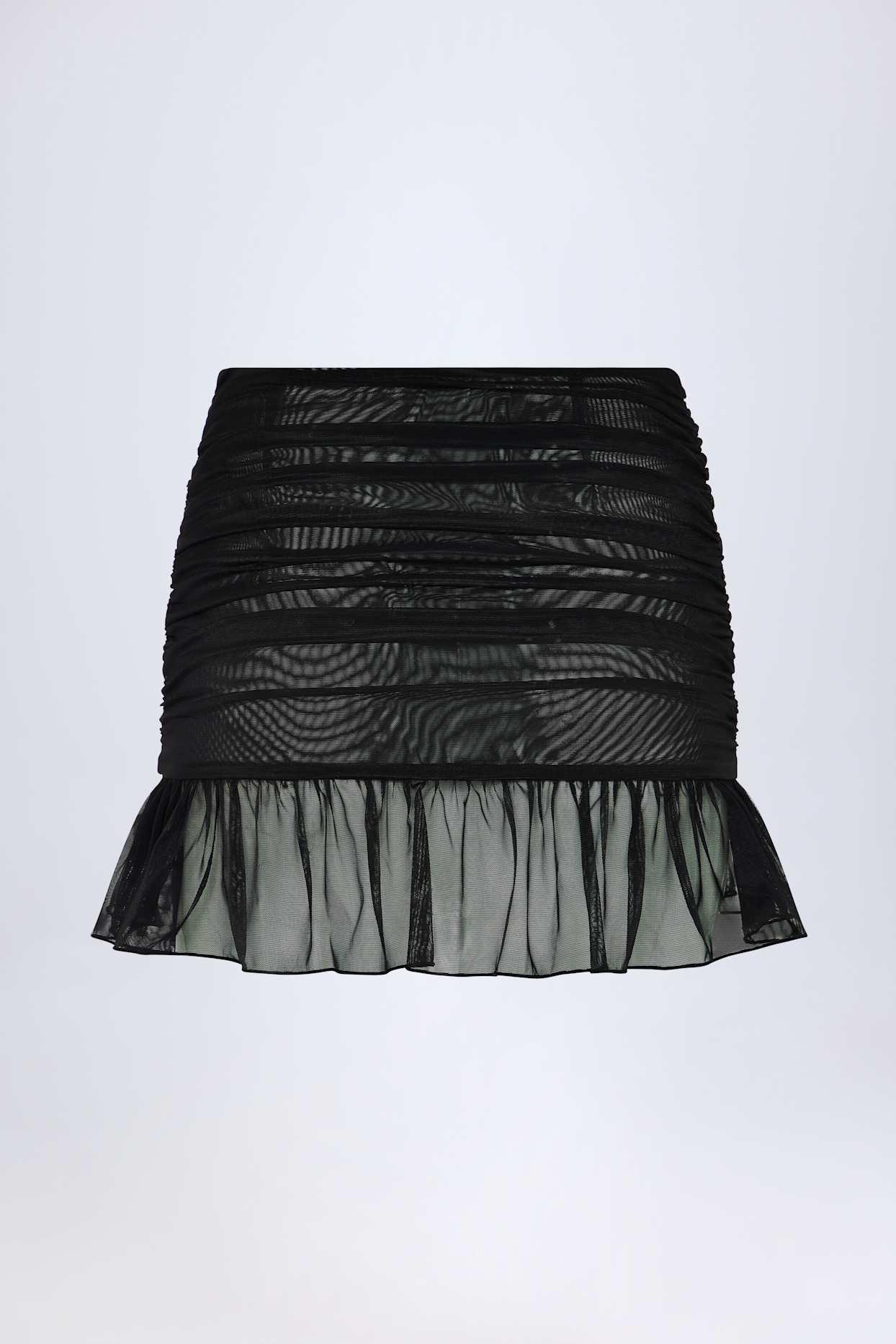 Hardware-Detail Ruffled Mid-Rise Mini Skirt in Black Product Image