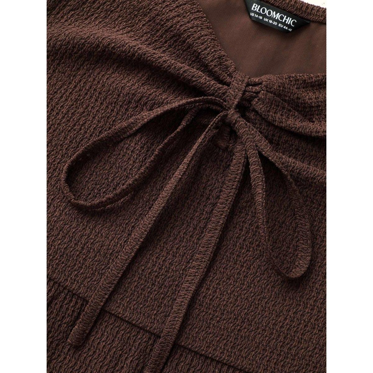 Plus Size Tie Neck Sleeveless Ruched Pocket Dress Browncoffeecolor Women Elegant Tie knot Heart neckline Sleeveless Curvy BloomChic 14-16/1X Product Image