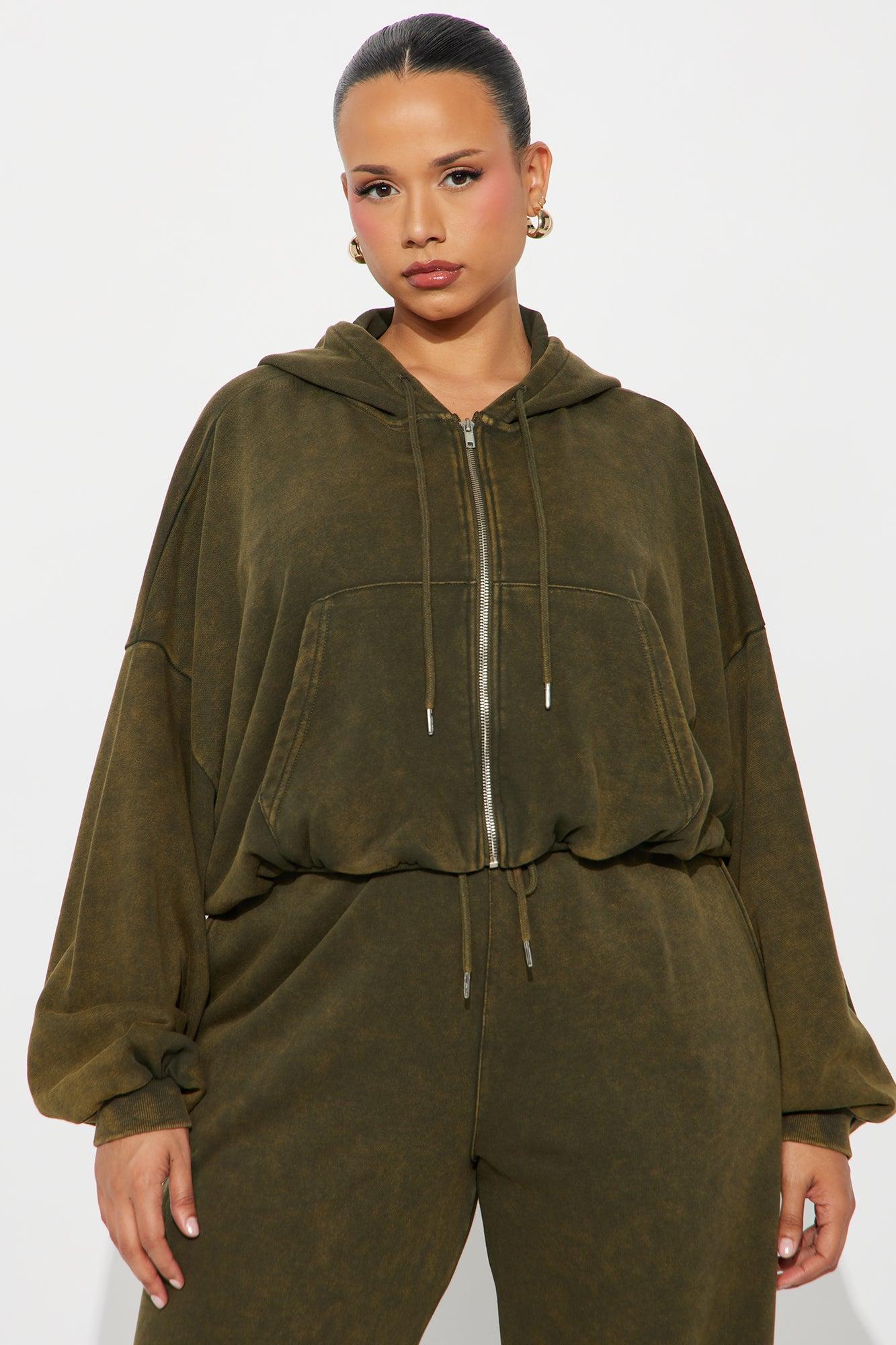 Farah Bubble Hem Washed Hoodie Jogger Set - Olive Female Product Image