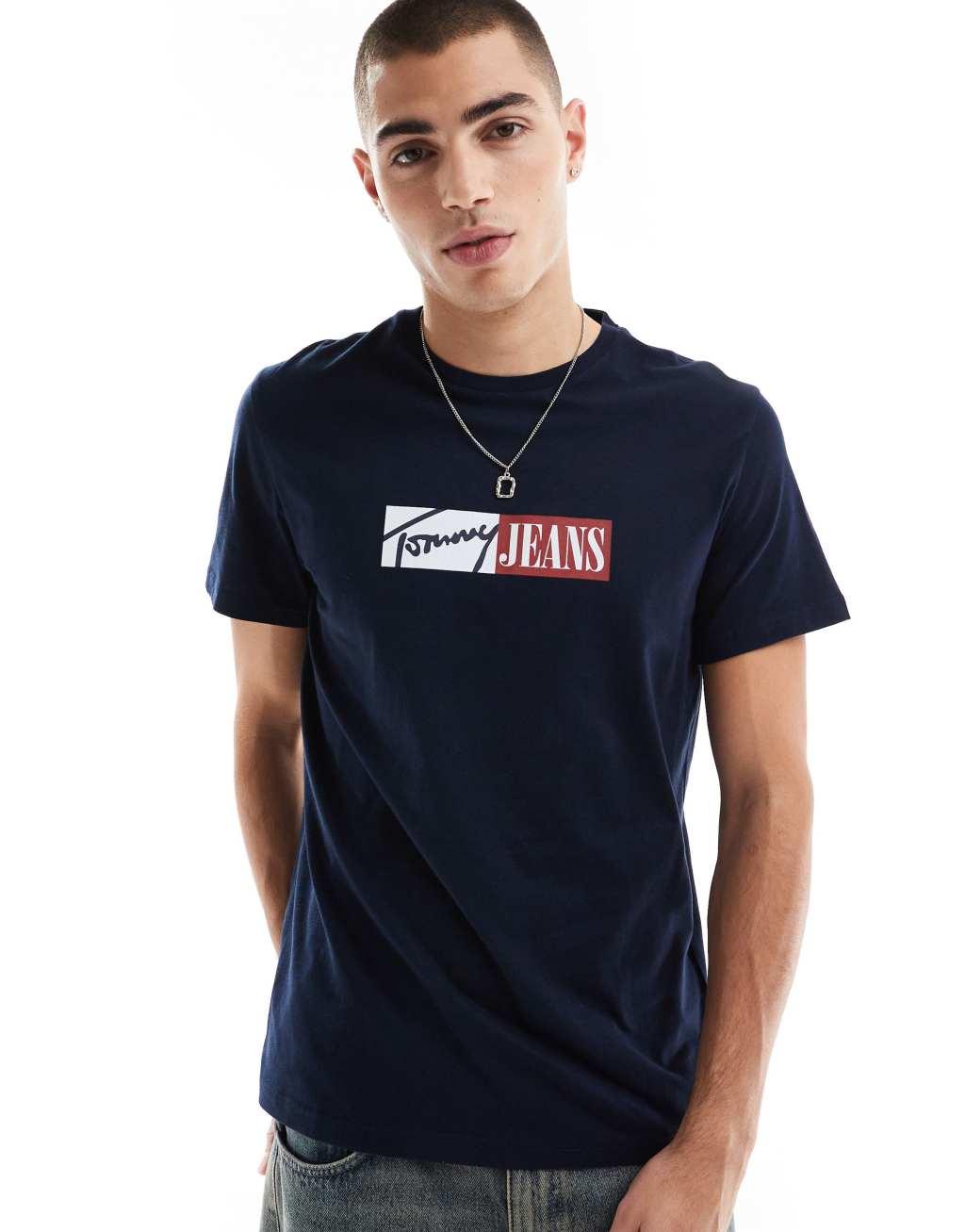 Tommy Jeans block font logo t-shirt in navy Product Image