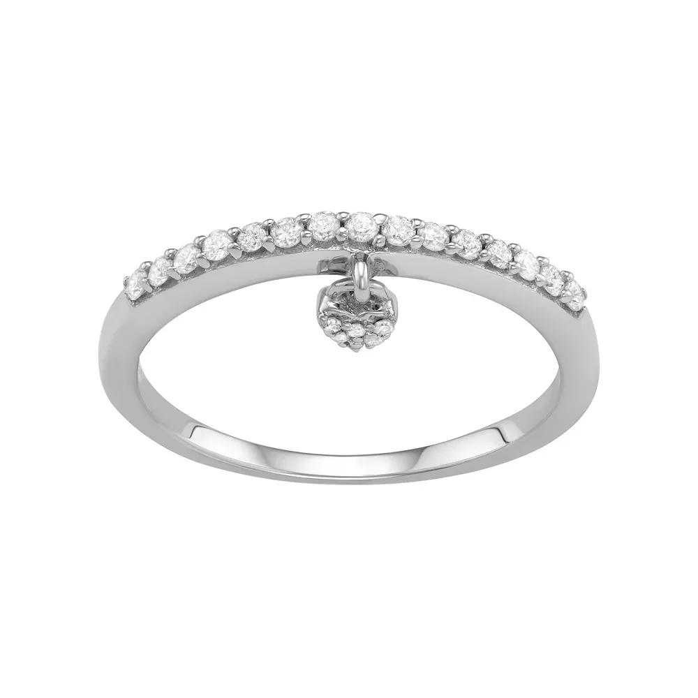 Jewelexcess Sterling Silver 1/5 Carat T.W. Diamond Heart Charm Ring, Women's,  Product Image