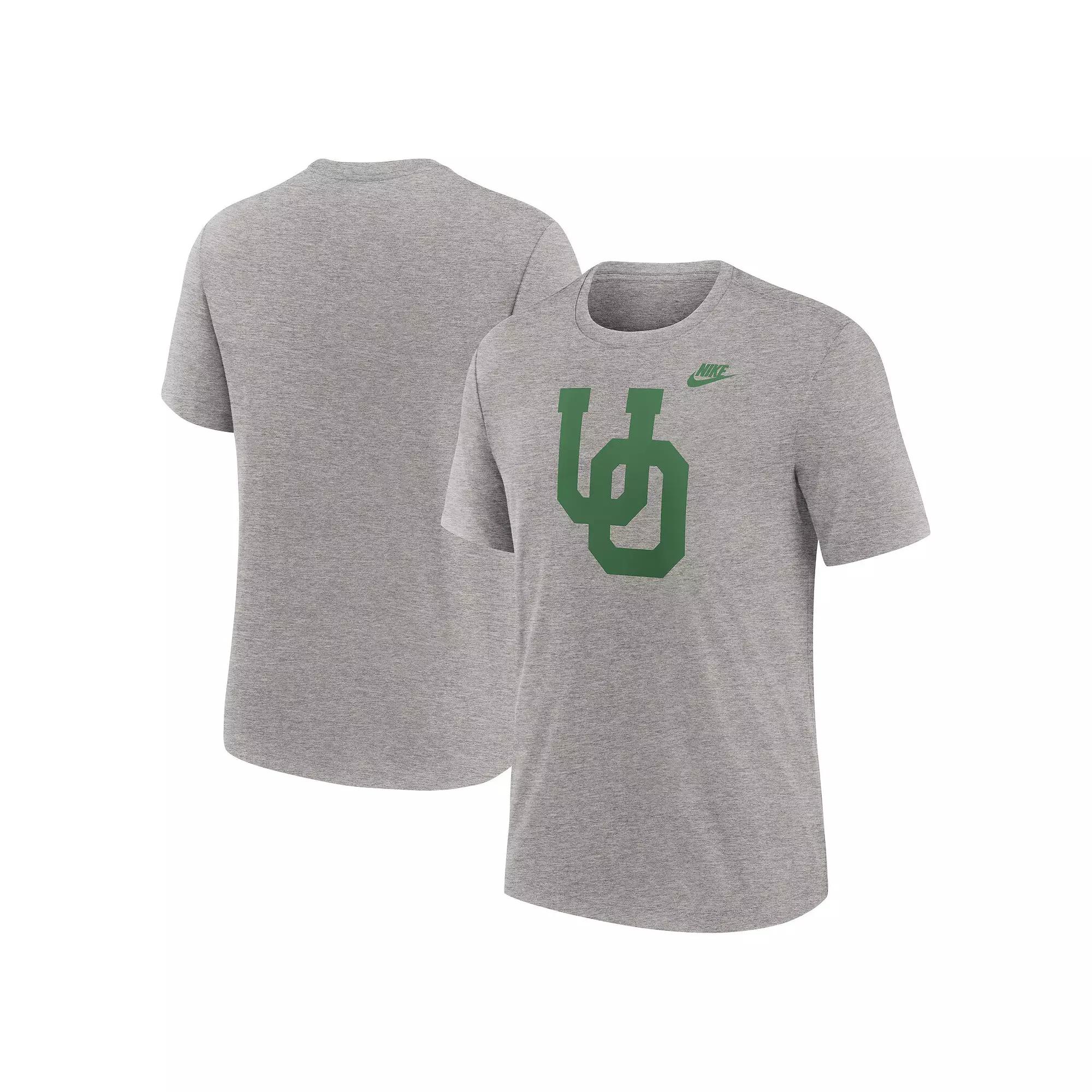 Men's Nike Heather Gray Oregon Ducks Blitz Evergreen Legacy Primary Tri-Blend T-Shirt, Size: 2XL, Grey Product Image
