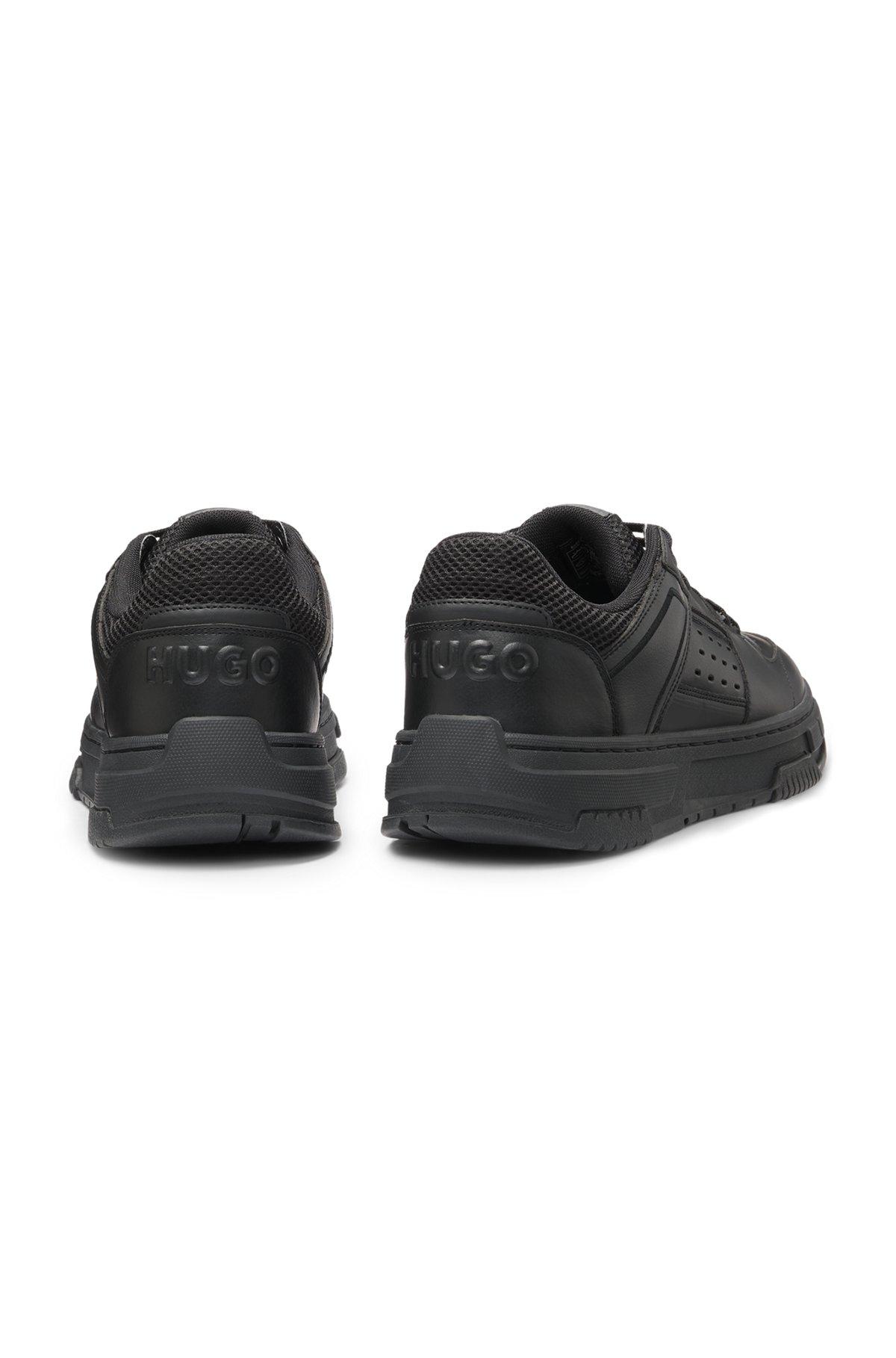 HUGO - Faux-leather trainers with mesh trims - Black Product Image