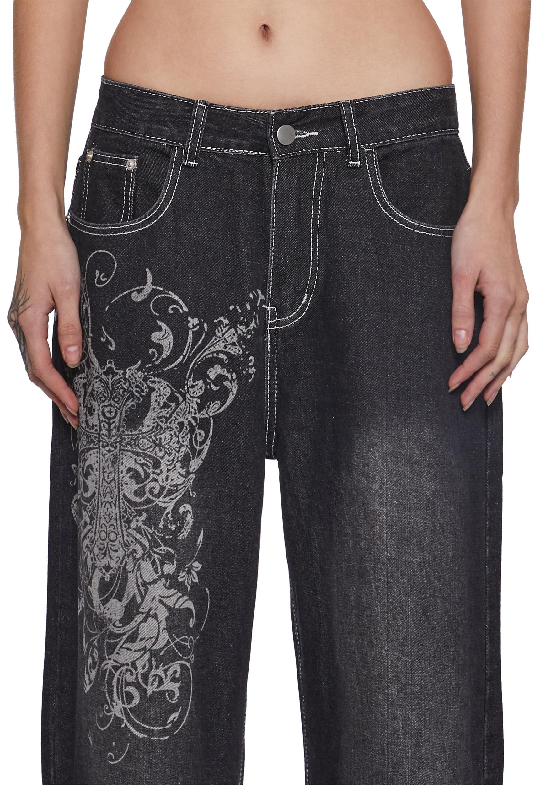 Womens Wide Leg Washed Denim Jeans - Black Product Image